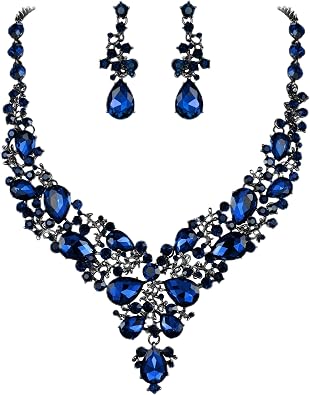 BriLove Womens Wedding Bridal Austrian Crystal Rhinestone Beaded Teardrop Cluster Statement Necklace Dangle Earrings Jewelry Set