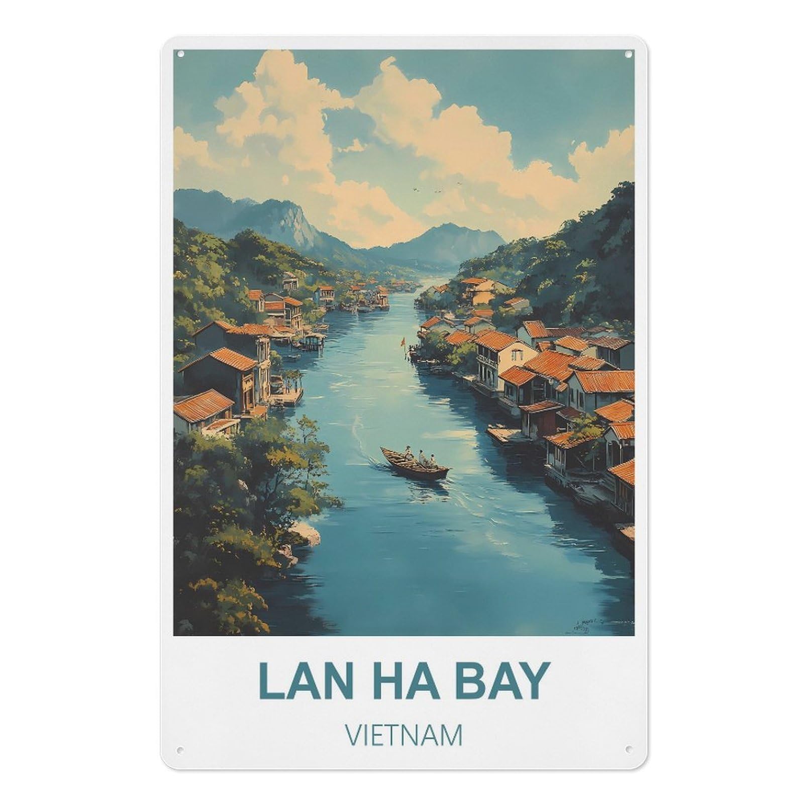 Lan Ha Bay Vietnam Retro Design Tin Painting Vintage Tin Sign 08x12inch(20x30cm) Wall Art for Home Office Bedroom Living Room Cafes Wall Decor