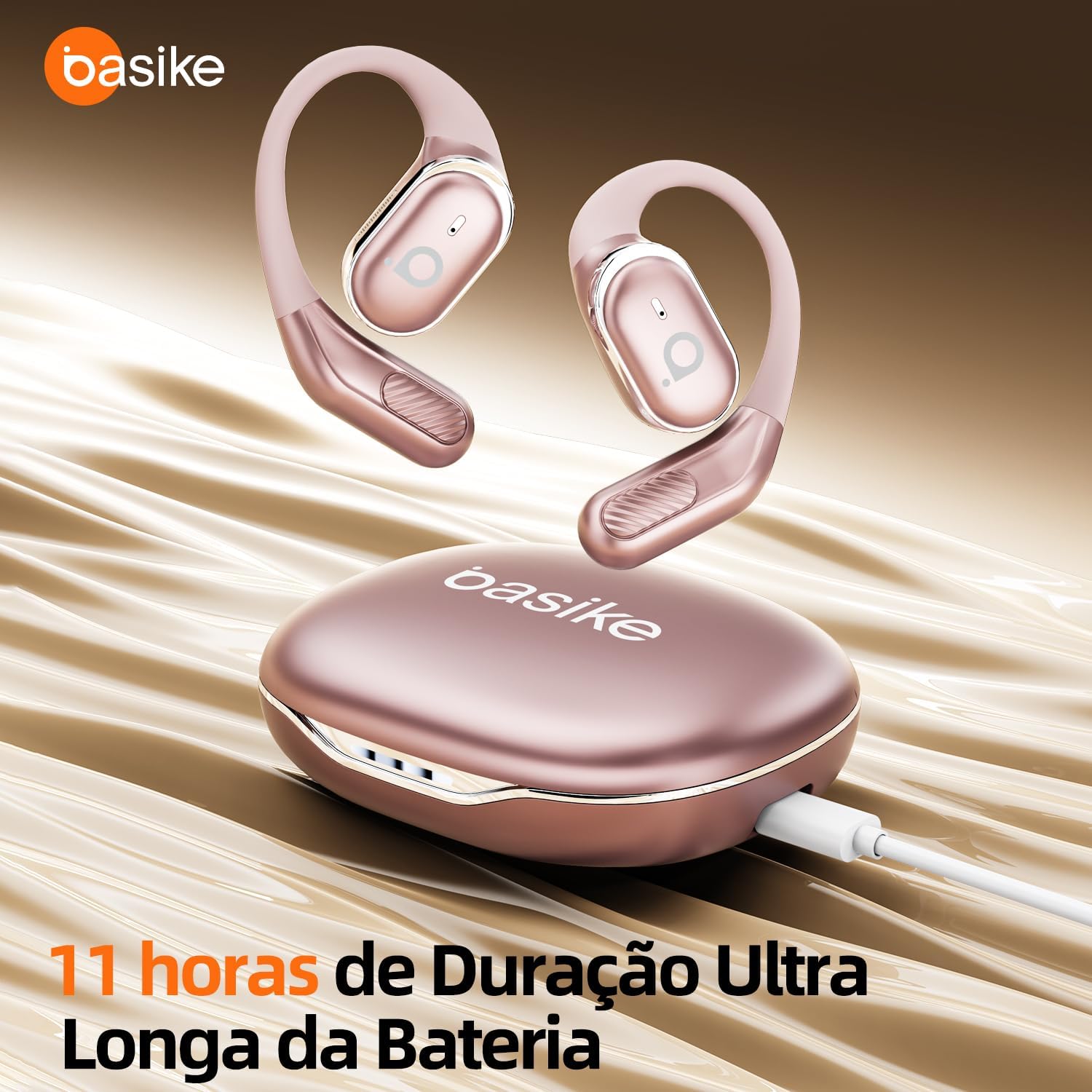 Fone De Ouvido Bluetooth Esportes, Basike T6, IPX5/OWS Fone de Ouvido Estéreo Hi-Fi, Suporta Chamadas de Voz, 60 Horas em Standby Para Corrida e Exercícios ao Ar Livre (Ouro Posa) Fone De Ouvido Bluetooth Esportes, Basike T6, IPX5/OWS Fone de Ouvido Estéreo Hi-Fi, Suporta Chamadas de Voz, 60 Horas em Standby Para Corrida e Exercícios ao Ar Livre (Ouro Posa)