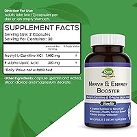 Vista 2 de Suplemento ALA - Ácido R-alfa lipoico 300 mg y acetil L-carnitina 1000 mg - Potenciador de nervios y energía para nervios, función cardiovascular
