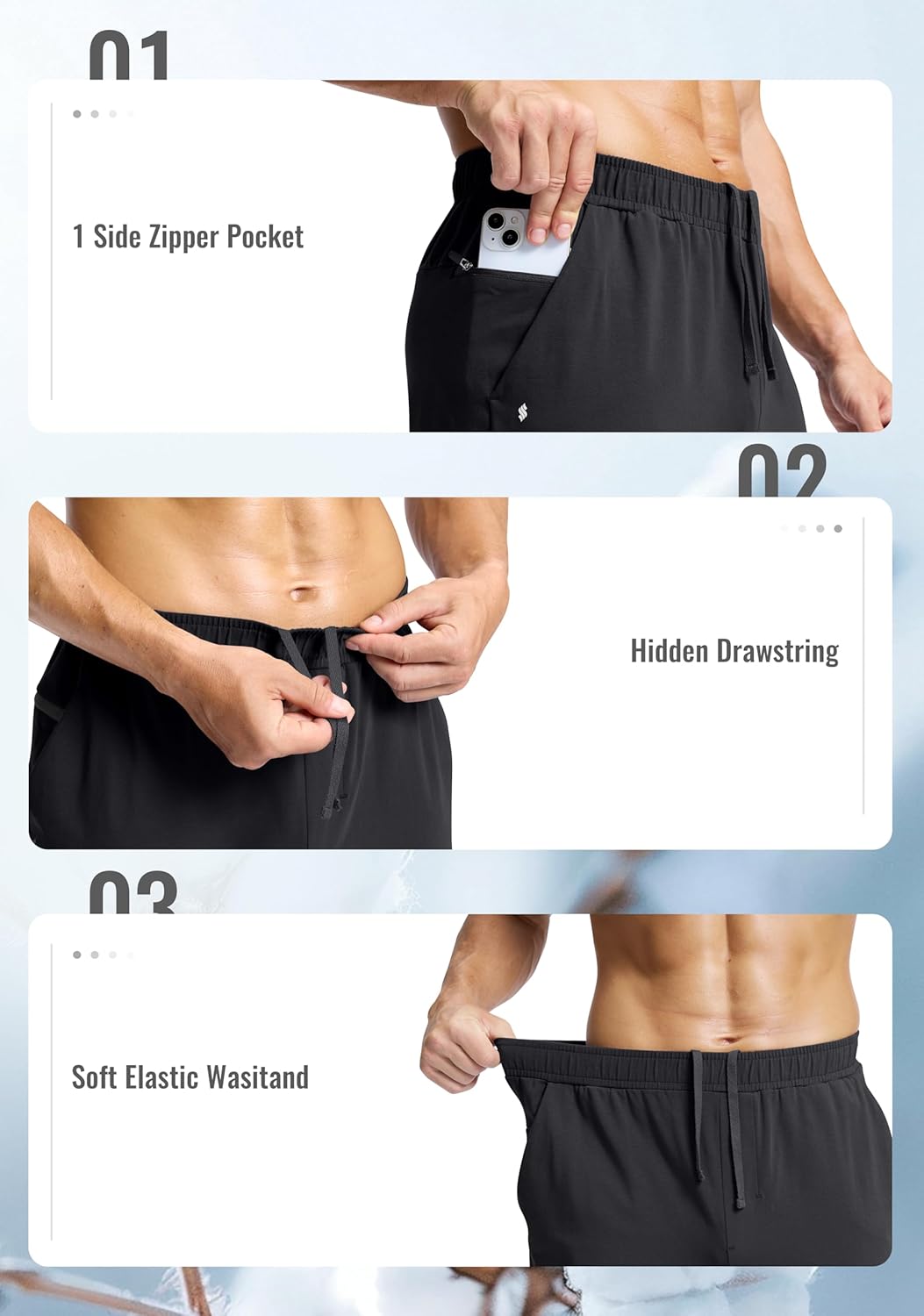 Soothfeel Men's Cotton Sweatpants with Zipper Pockets Open Bottom Yoga Pants Straight Leg Casual Athletic Lounge Sweat Pants - Image 5