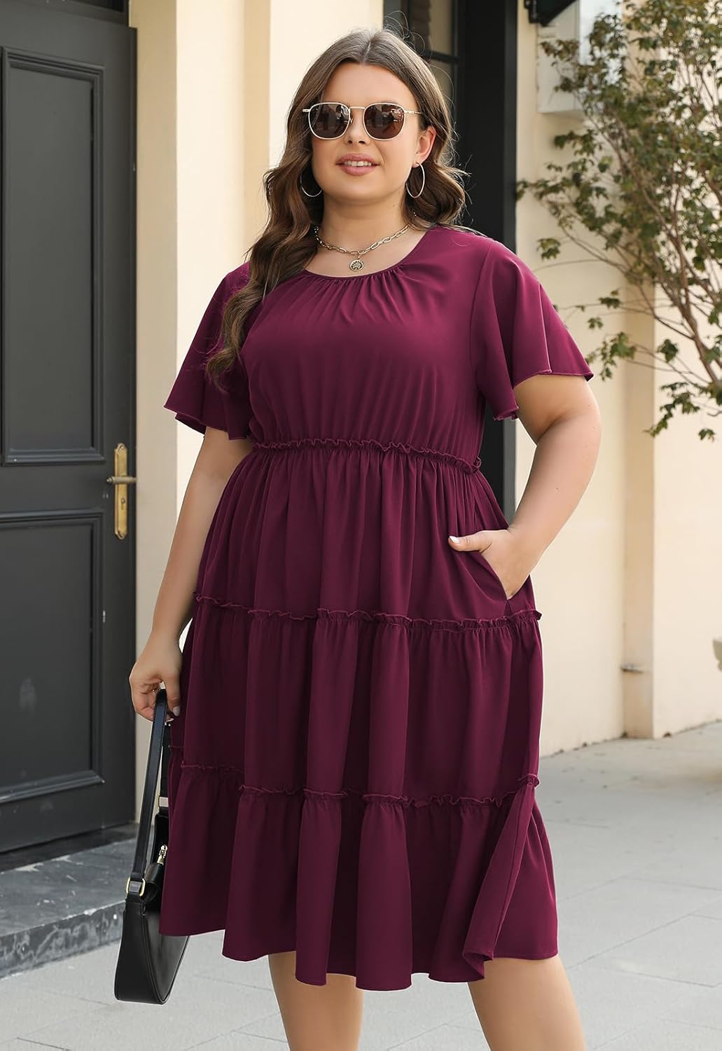 Nemidor Womens Casual Plus Size Short Sleeve Layered Swing Summer Midi Dress with Pocket NEM527 - Image 3