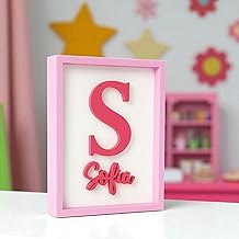 MPZONLINE Cuadro decorativo infantil personalizado con inicial y nombre en 3D – Marco de colores para habitaciones, regalo original para niños y cumpleaños