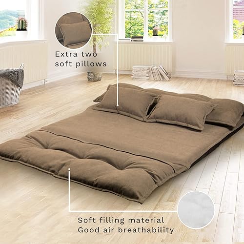 Miniatura 5 de TY ARTS & CULTURE Sofá cama ajustable plegable para ocio, cómodo sofá con 2 almohadas, futón, sofá futón, sofá para TV, sofá para juegos, sofá