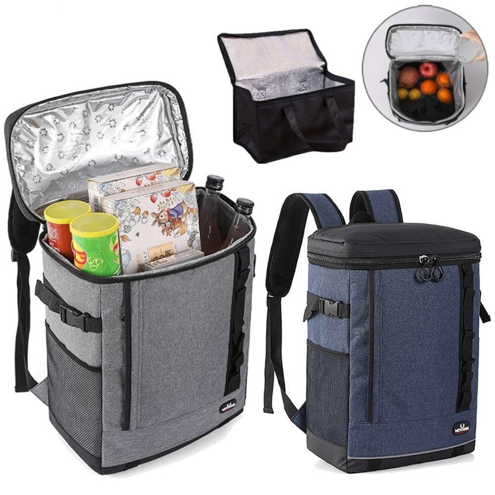 Mochila de senderismo de 24 L, mochila térmica gruesa e impermeable, bolsa térmica grande, refrigerador, bolsa térmica fresca, bolsa térmica para el almuerzo (gris)