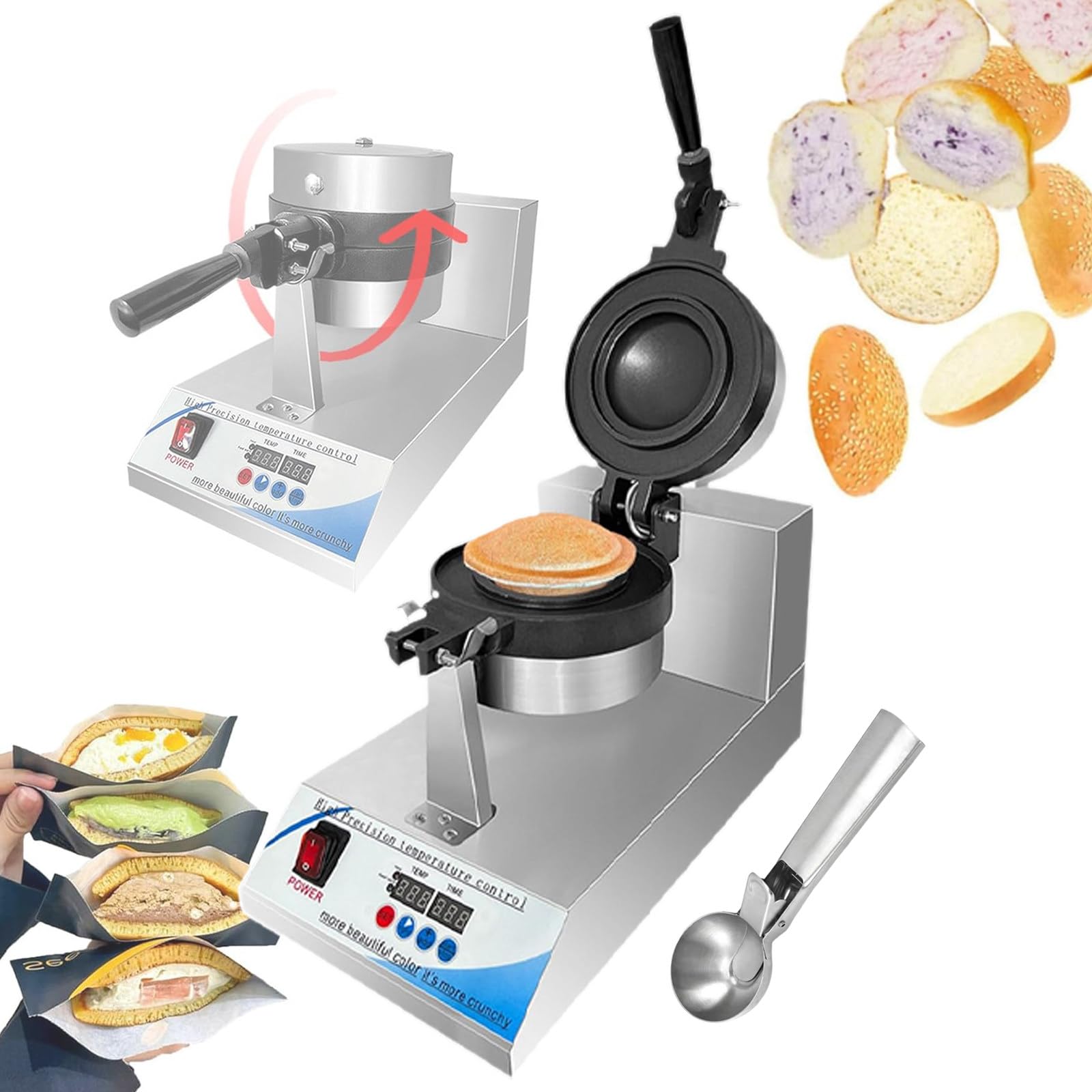 Máquina para Hacer Hamburguesas Y Gofres - Prensa Eléctrica para Sándwiches con Relleno De Helado, Control Digital De Temperatura LED Y Temporizador, Calentamiento por Ambos Lados