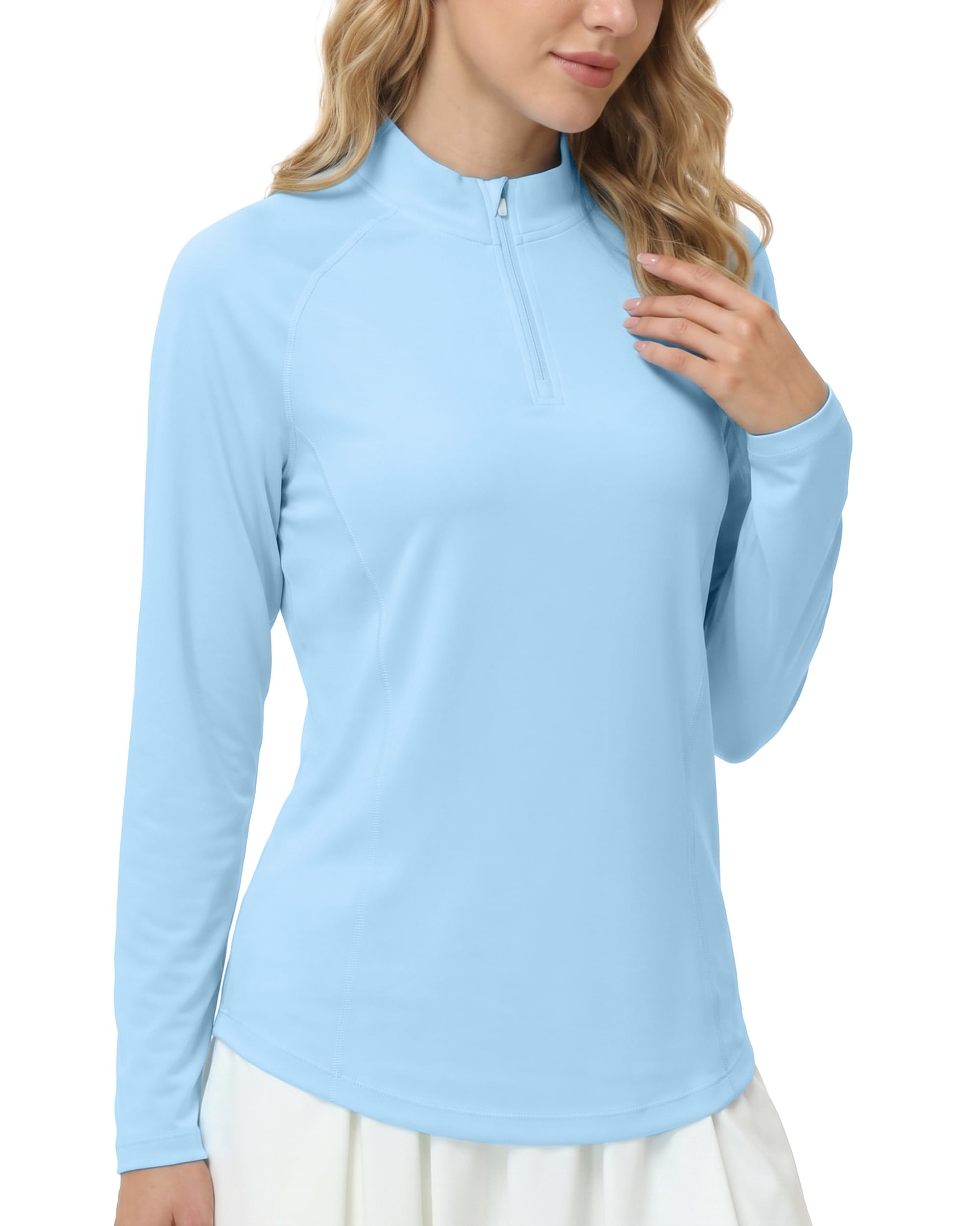 Roadbox Women's UPF 50+ 1/4 Zip Pullover, Long Sleeve Sun Protection Rash Guard Shirts, Quick Dry Workout Hiking Golf Tops
