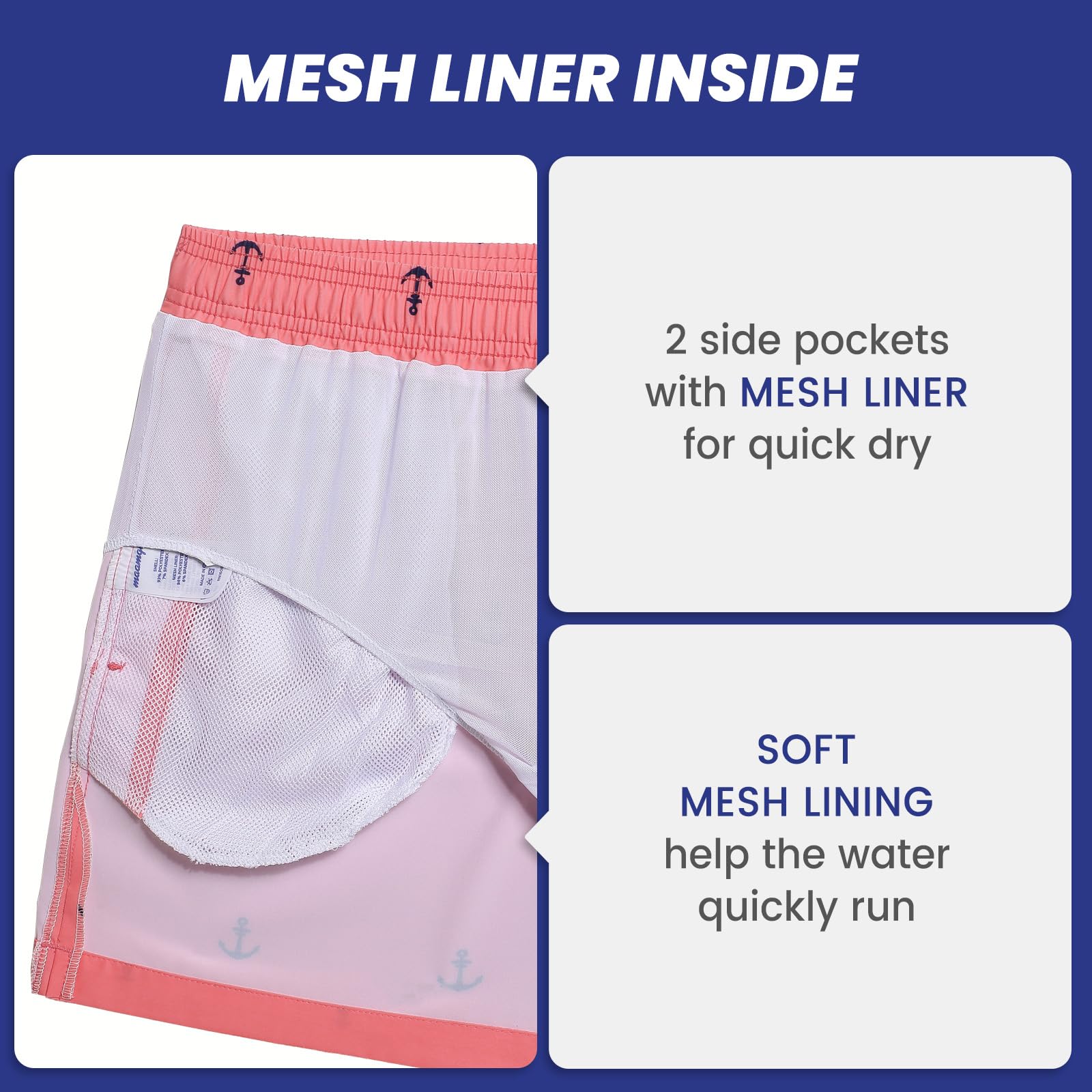 maamgic Traje de baño elástico para hombre, 17,78 cm, secado rápido, forro de malla, trajes de baño