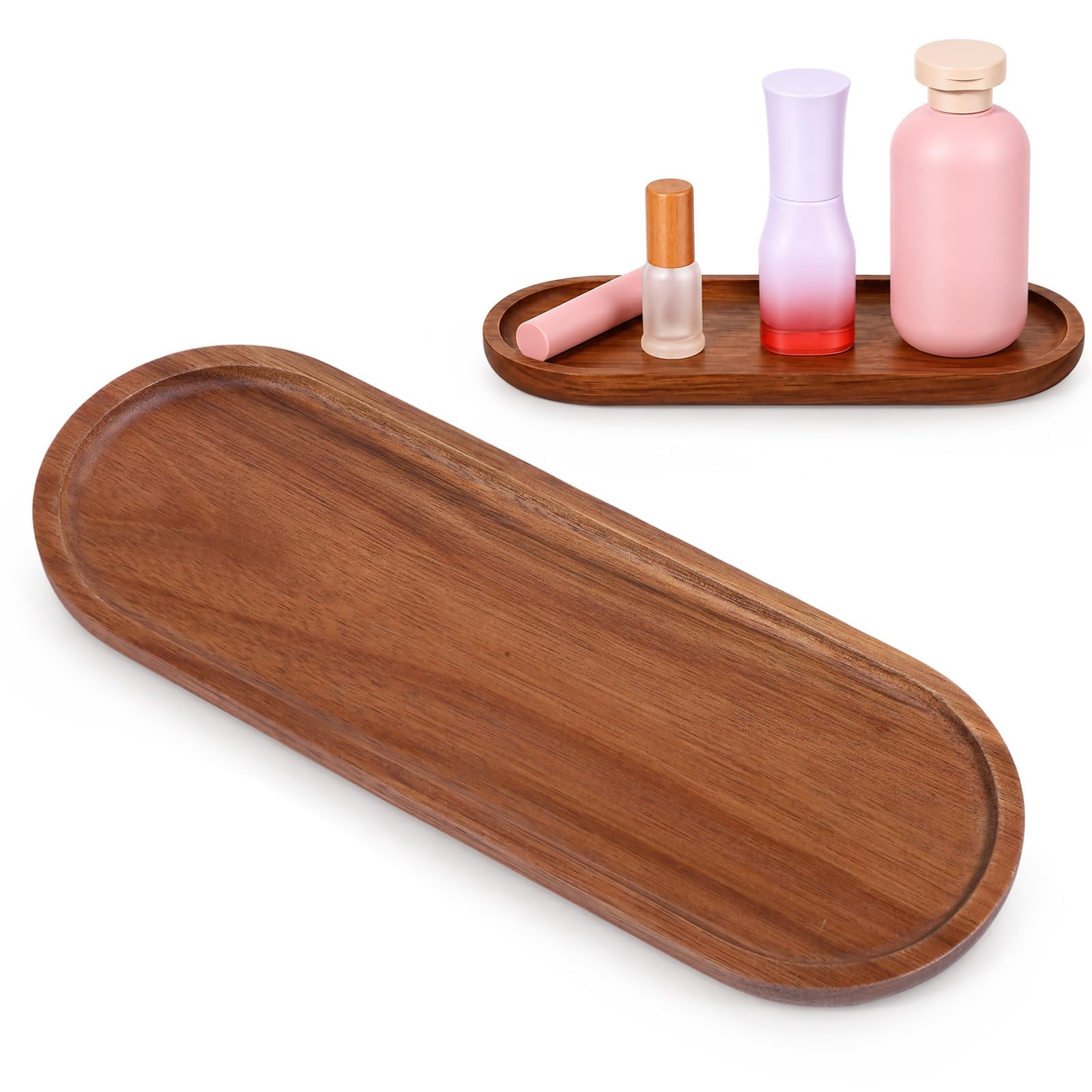 Wooden Serving Tray - Mini Wood Platters Small Round Tray for Coffee Bar