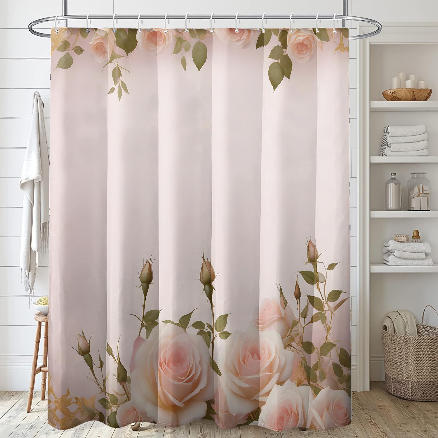 Rideau de douche tissu 120x240 imperméable avec crochets pour salle de bain rose