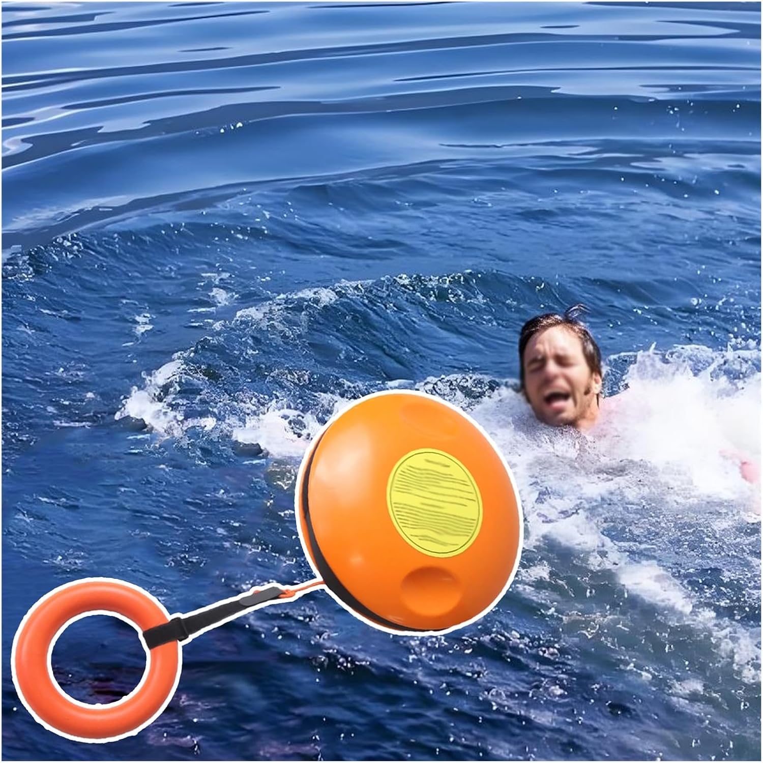 High Visibility Life Saving Disc Kids, Orange Water Rescue Throwing Disc with 6.5in OD Embedded Rubber Hand Ring, Throwable Lifesaving Equipment, 131ft Long Rope