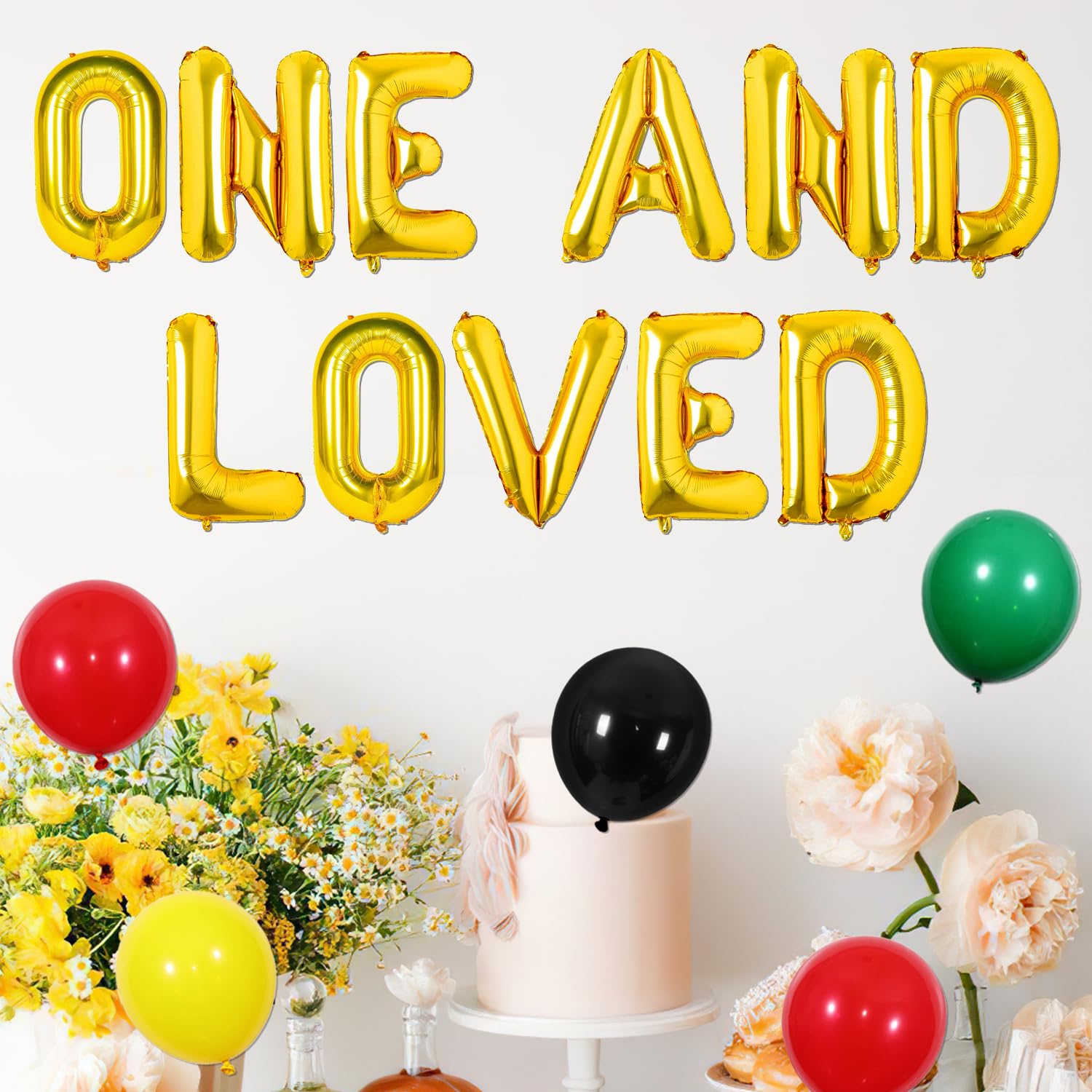 One & Loved 1st Birthday Balloon Banner - Reggae Theme Party Decor With Foil & Latex Balloons