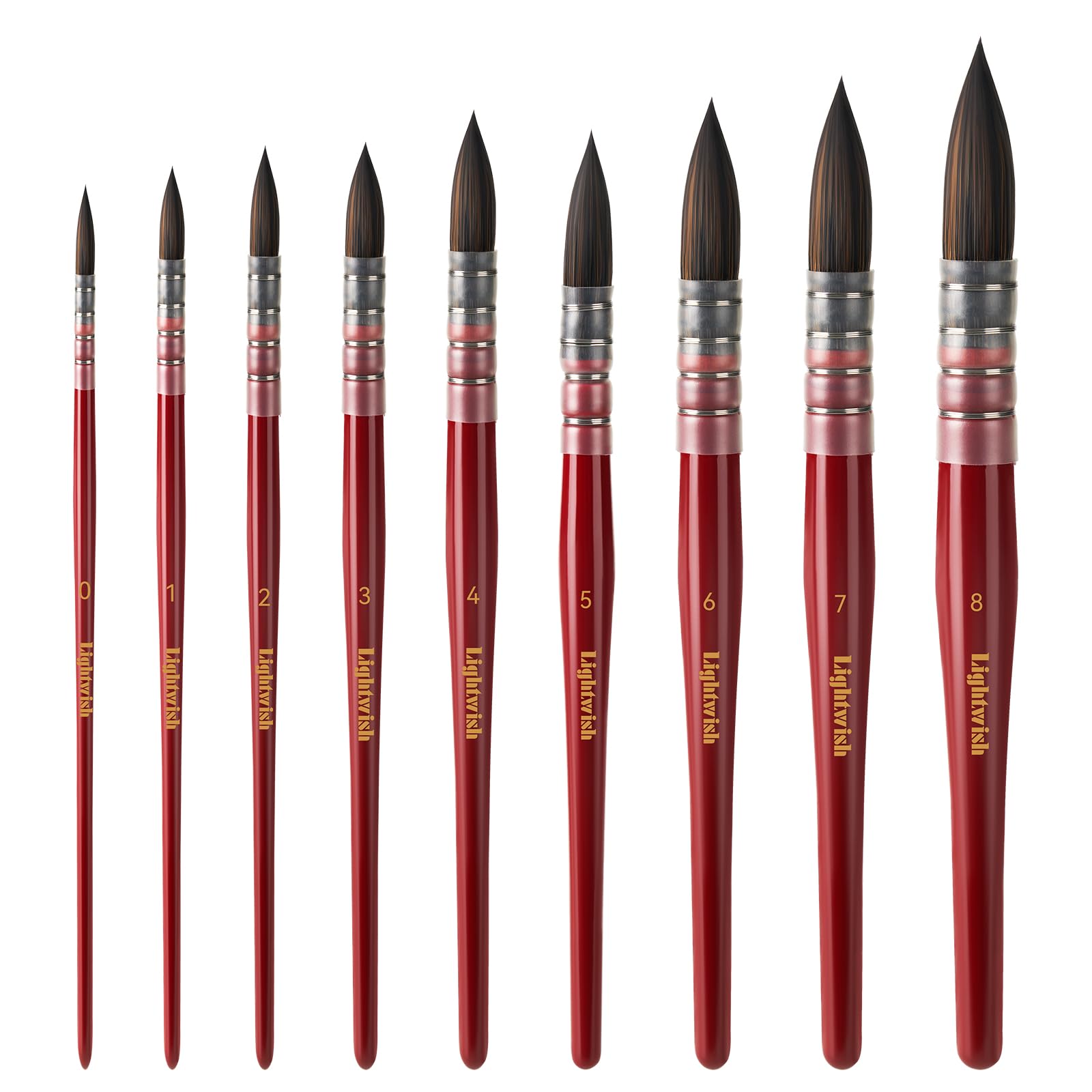Lightwish Set di pennelli ad acquerello, 9 pezzi, setole sintetiche, pennelli professionali per acquerello, guazzo e acrilico, pennelli tondi, per artisti, adulti, principianti e hobby
