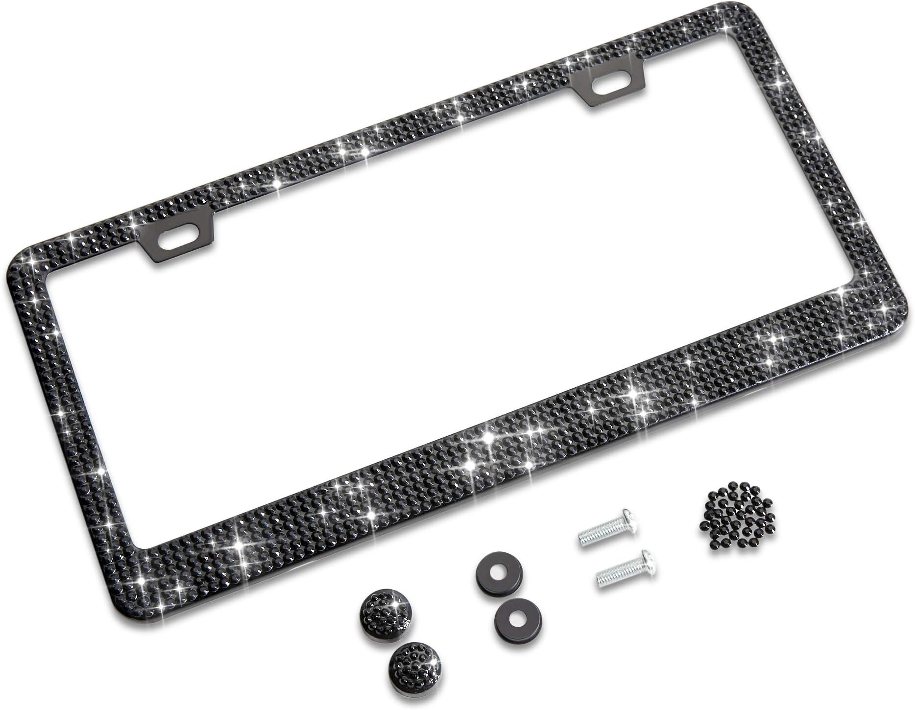 Shering Bling Glitter License Plate Frame, 1 Pack Sparkly Frames with Bedazzled Diamond Rhinestone Crystals - Stylish Car Accessories for a Glamorous Touch,Party,Birthday Gift (Black)