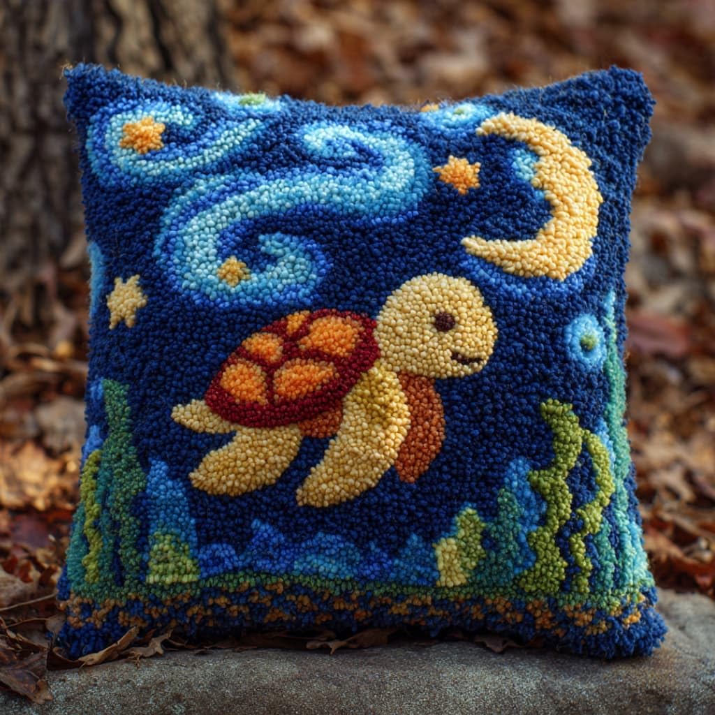 WallustrioaW Latch Hook Pillow Kit -Sea ​​Turtle 43X43Cm Embroidery Art Craft Kit All Ages Unisex