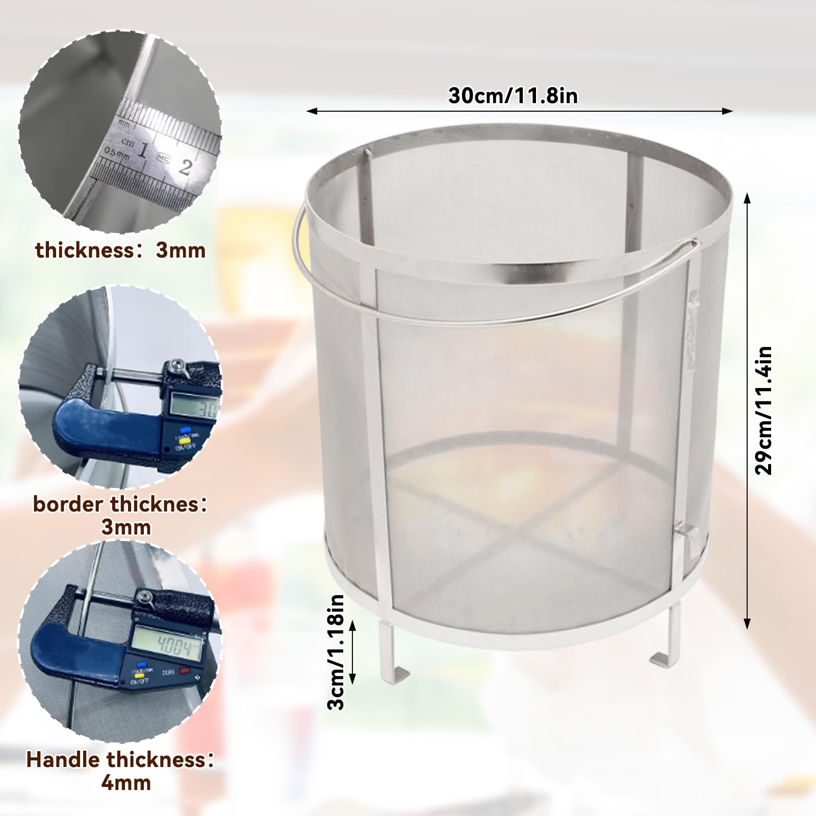 Filtro de elaboración de cerveza de acero inoxidable 30x31cm colador de malla de lúpulo de cerveza casera con mango para herramientas de elaboración de vino en casa