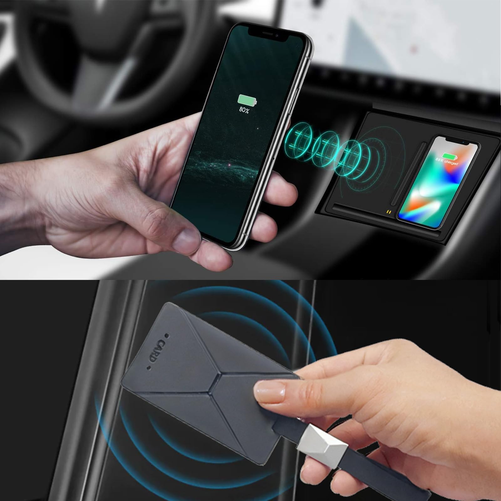 VXDAS Cargador inalámbrico para Tesla Modelo 3, Puertos USB Dobles Plataforma de Carga inalámbrica para Tesla Modelo 3, Cargador móvil Dual para Todos los teléfonos habilitados para Qi