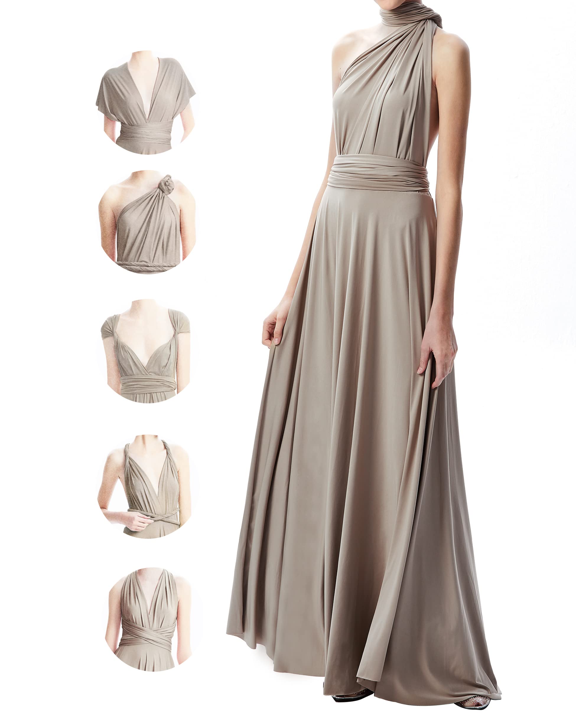 Women Multiway Dress with Bandeau,Multiway Bridesmaid Dresses,Convertible Infinity Dress for Wedding Guest Plus Size Maxi Long Floor Length,Maternity,Prom,Evening Gown,Taupe,One Size