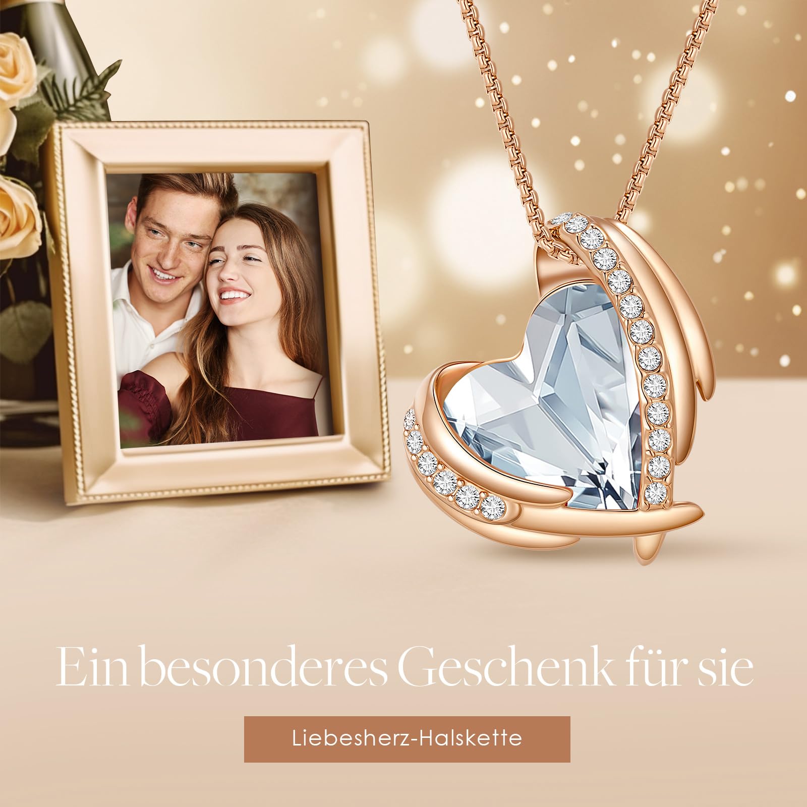 CDE Collana Delle Donna Cuore, Oro Rosa Birthstone Gioielli Donna Regali di Festa Della Mamma Lei Moglie Fidanzata Regalo Compleanno Anniversario San Valentino Natale | Placcata in Oro Rosa Catena Regolabile Collana Idee Anniversario Natale Regali per Fid