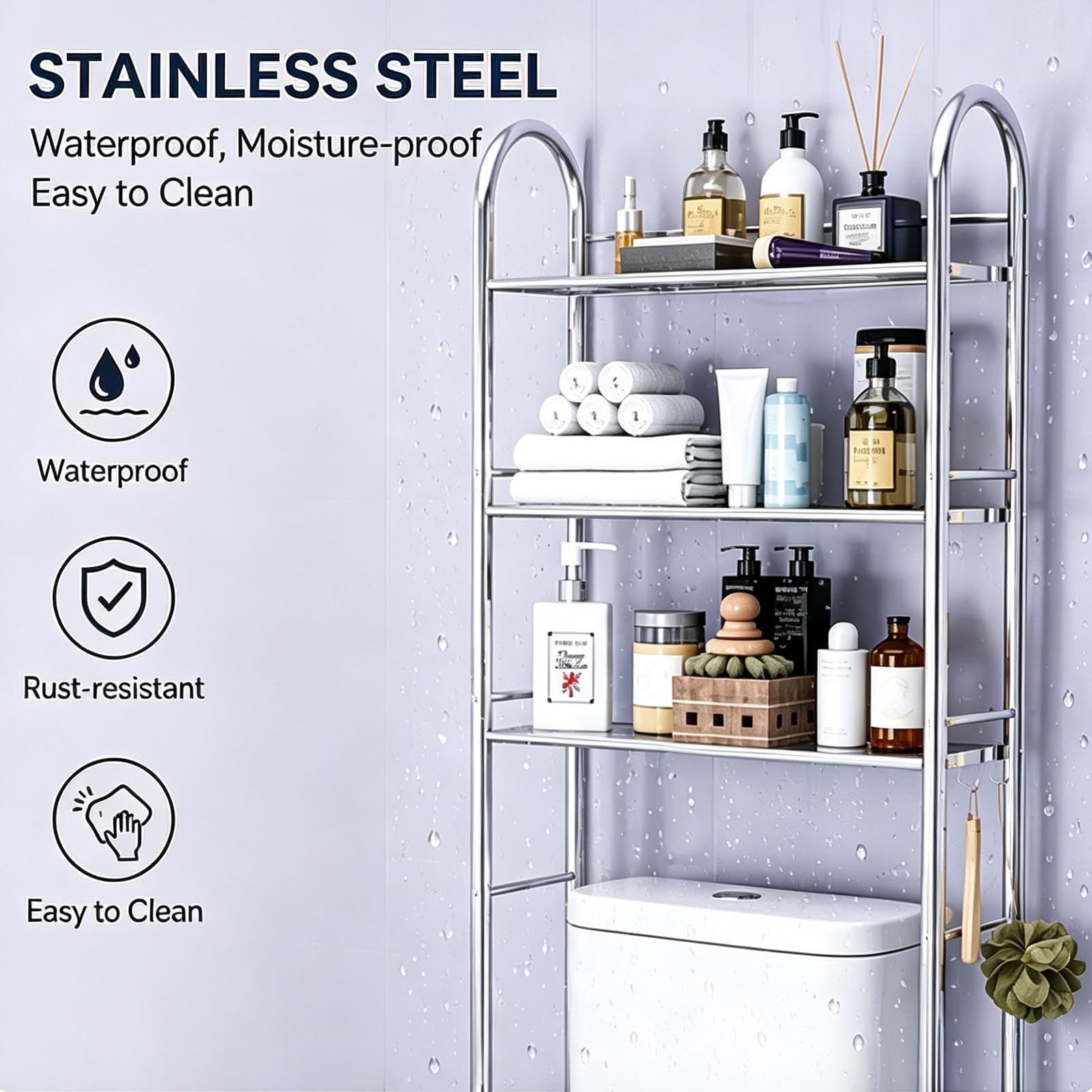 Generico Mensola Sopra WC, Scaffale Bagno, Salvaspazio In Acciaio Inox | Scaffale Bagno, Mensola WC Inox Resistente Per Piccoli Spazi