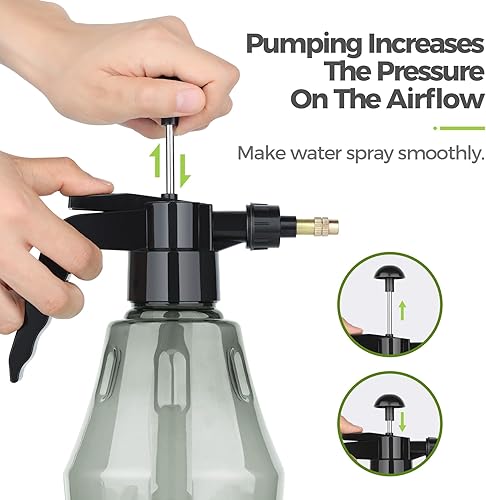 Miniatura 4 de T4U Botella pulverizadora de niebla fina de plástico gris de 1 litro, pulverizador de planta a presión de mano con bomba superior, regadera con