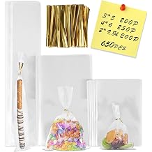 650 PCS Clear Flat Cellophane Treat Bags, 3x5",4x6",9.84x2" Cellophane Bags with Ties, Clear Gift Bags for Party Favors, Pretzel Rods, Bakery, Cookies, Candies, Dessert