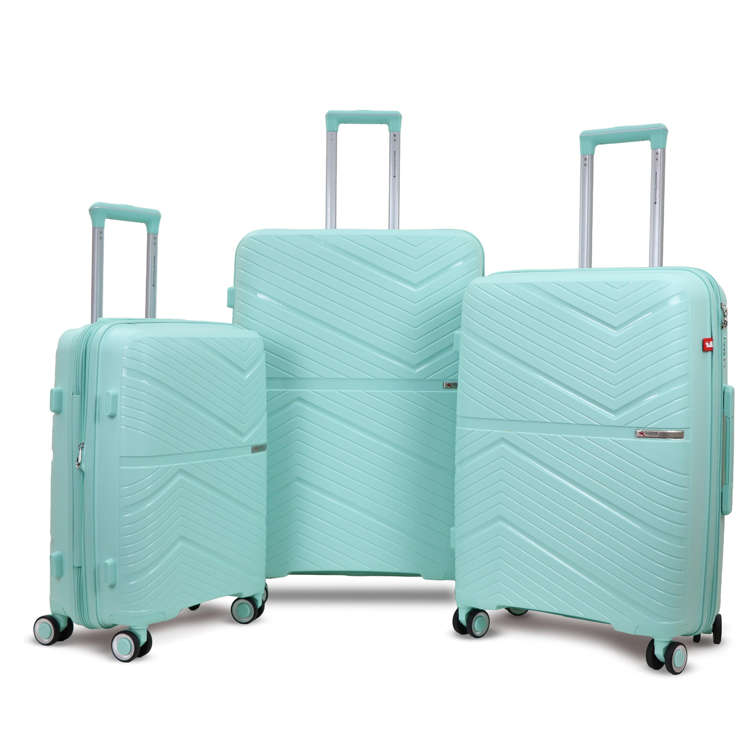american traveller TourisPrime Trolley Bag Set of 3 | Polypropylene Hard-Shell Luggage| Expandable Travel Suitcase | TSA-Type Lock | Anti-Theft Zip | 8 Dual Wheels (3, Light Green, S,M,L)-picture-28