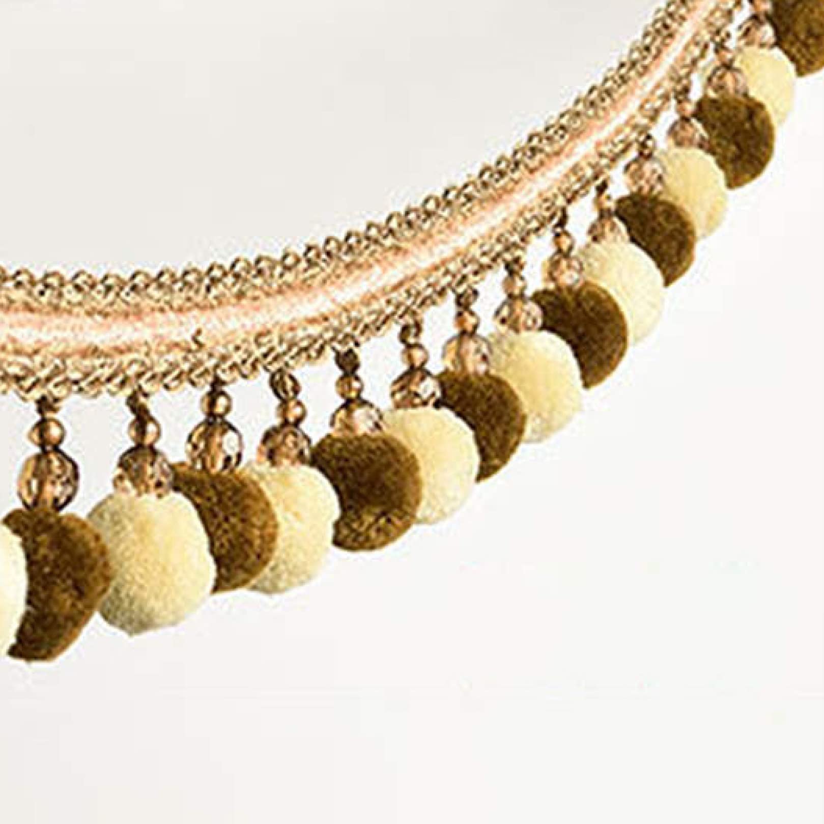 Garniture à franges perlées, 2 mètres de bordure à pompons, franges tressées, rideau, couture, décoration canapé, pompon, boules suspendues, garniture, pendentif, ruban perlé(Brown+beige)