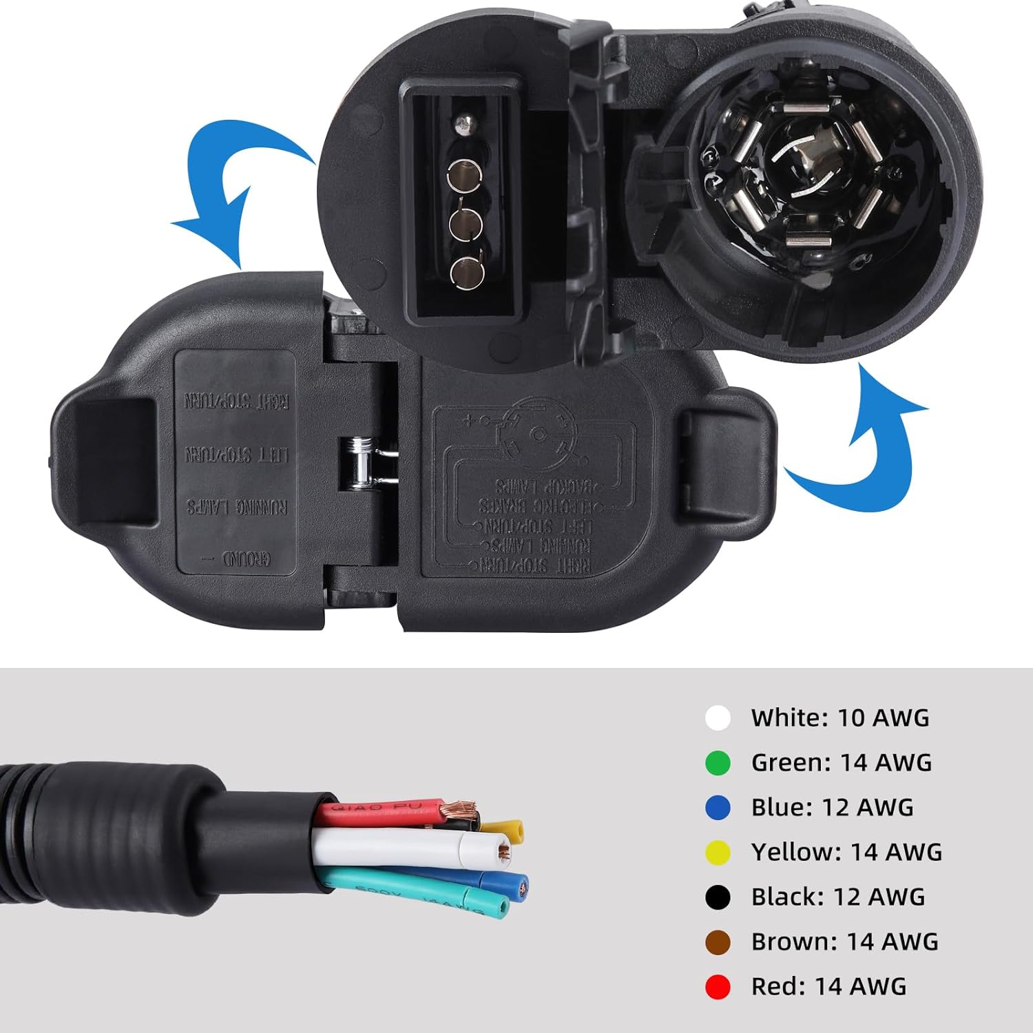 7-hole interface trailer plug, with standardized pin configuration, provides reliable connection for trailers,suitable for Ford F-150, F-250, F-350, for General Motors Chevrolet, for Dodge Ram