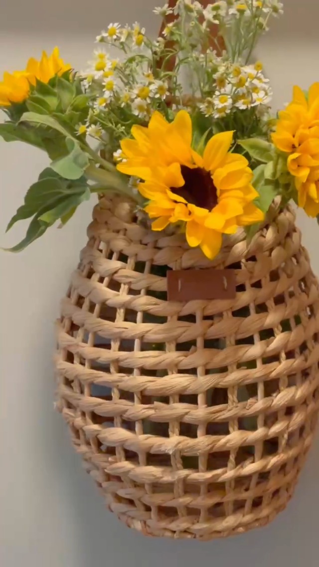 Cesta Colgante De Mimbre, Cesta De Pared De Jacinto De Agua, Cesta De Almacenamiento Rústica Tejida A Mano Con Marco De Metal Para Decoración Del Hogar, Jardín U Organización