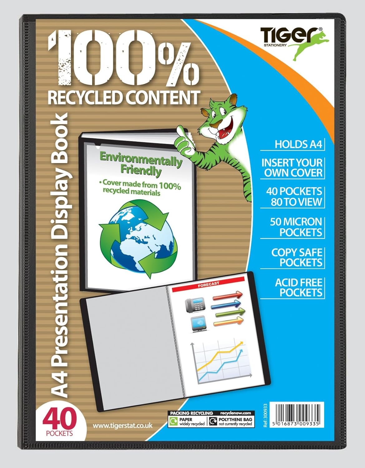 Tiger 6 A4 Display Book Presentation Folder 40 Pocket Black