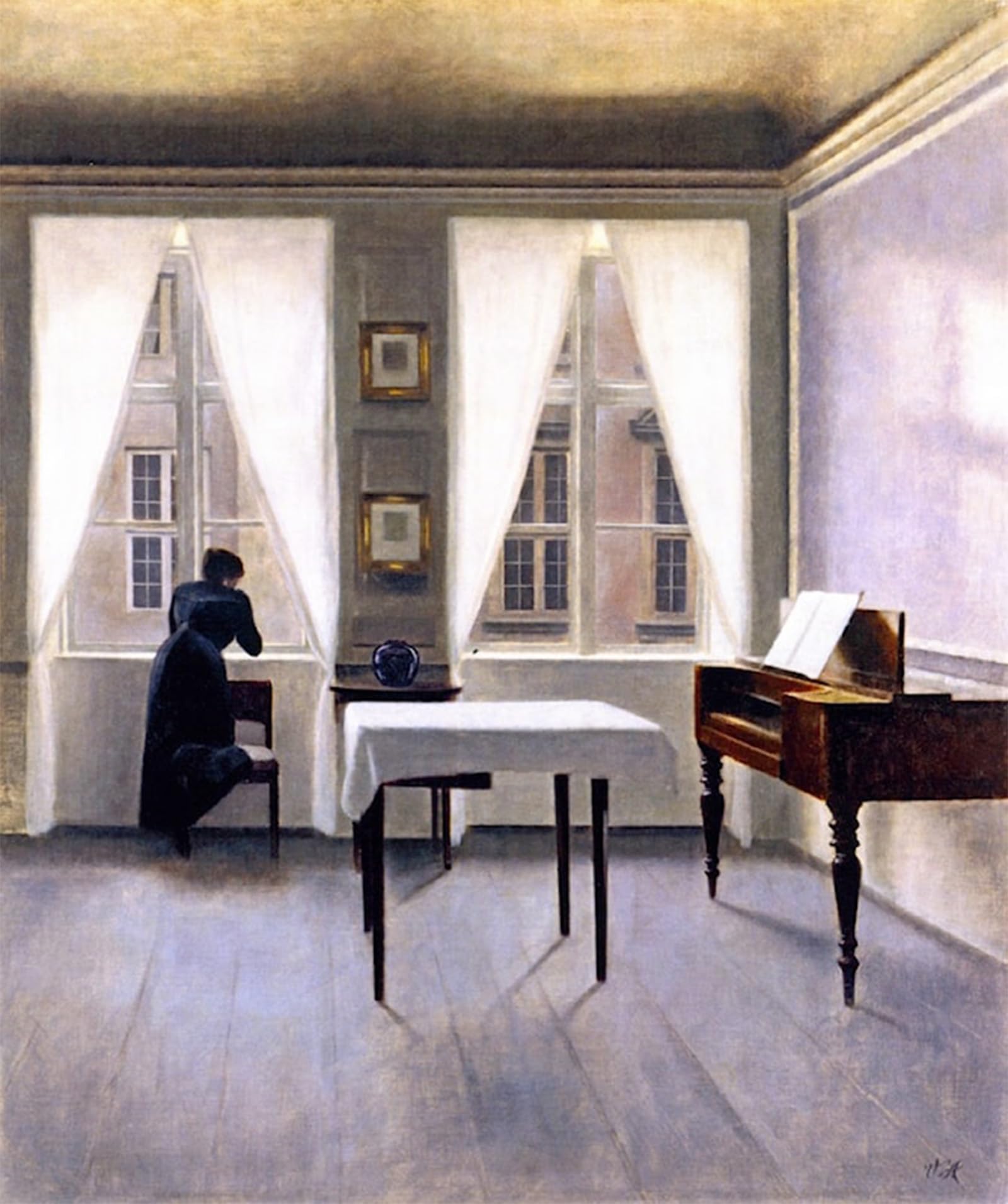 ARTXLXXBN Famous Prints Artwork Pictures Poster Painting Art Interior with a Woman at the Window Leaning on a Chair Vilhelm Hammershoi Artwork Landscape Pictures for Home Decor 60x90cm