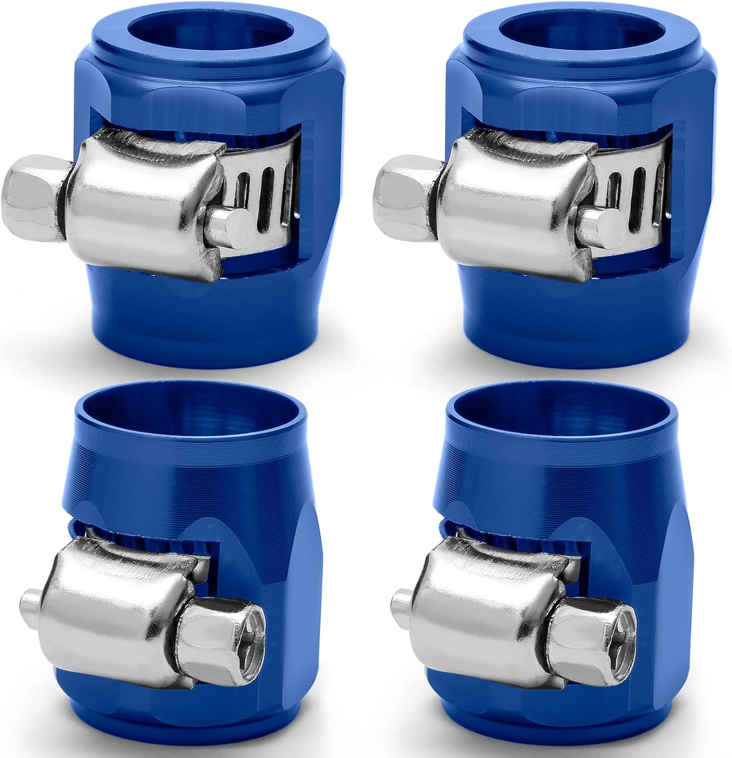 AN6 Flexible Hose Finisher Clamp Rubber Hose Pipe Clip with Screw Band for Gas/Oil/Fuel/Diesel/Air and Water Hose Tube, Blue, 4Pcs