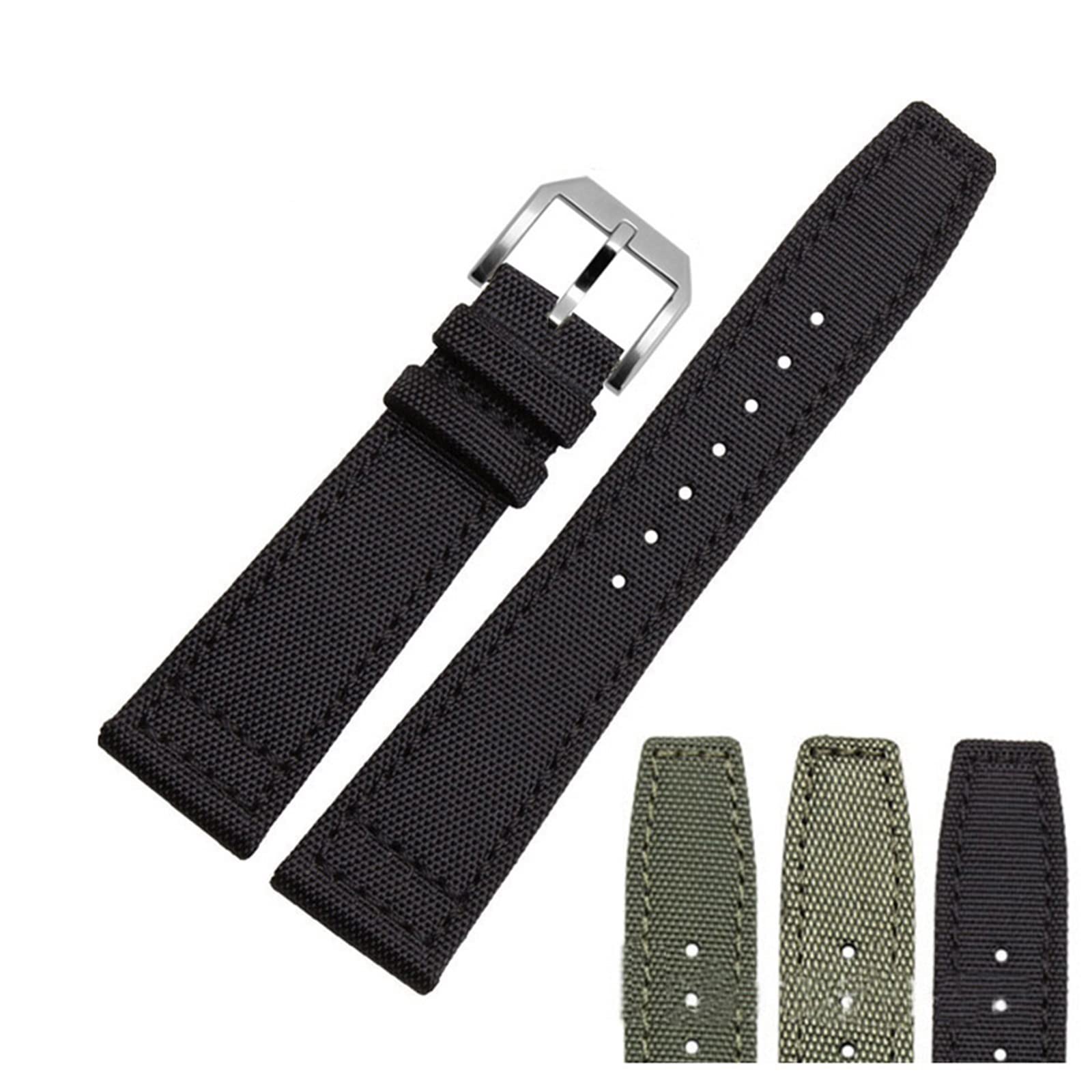 GUMMMY Paski do zegarków IWC Pilot Portugalskie Portofino nylonowe płócienne paski do zegarków, zielone, niebieskie, szare, czarne, paski do zegarków, bransoletki, 20mm, Agat