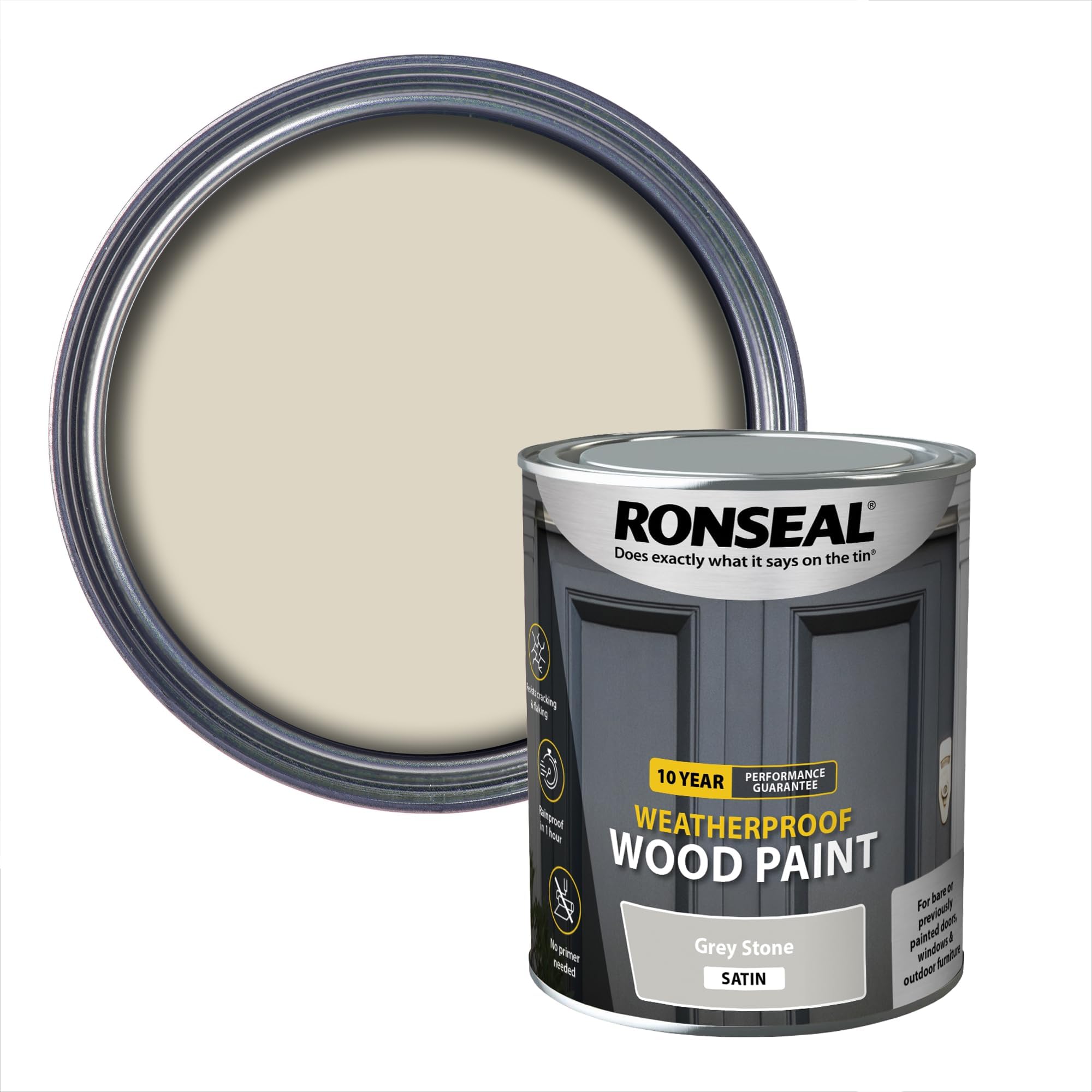 Ronseal 38791 10 Year Weatherproof Paint, Grey Stone, 750ml