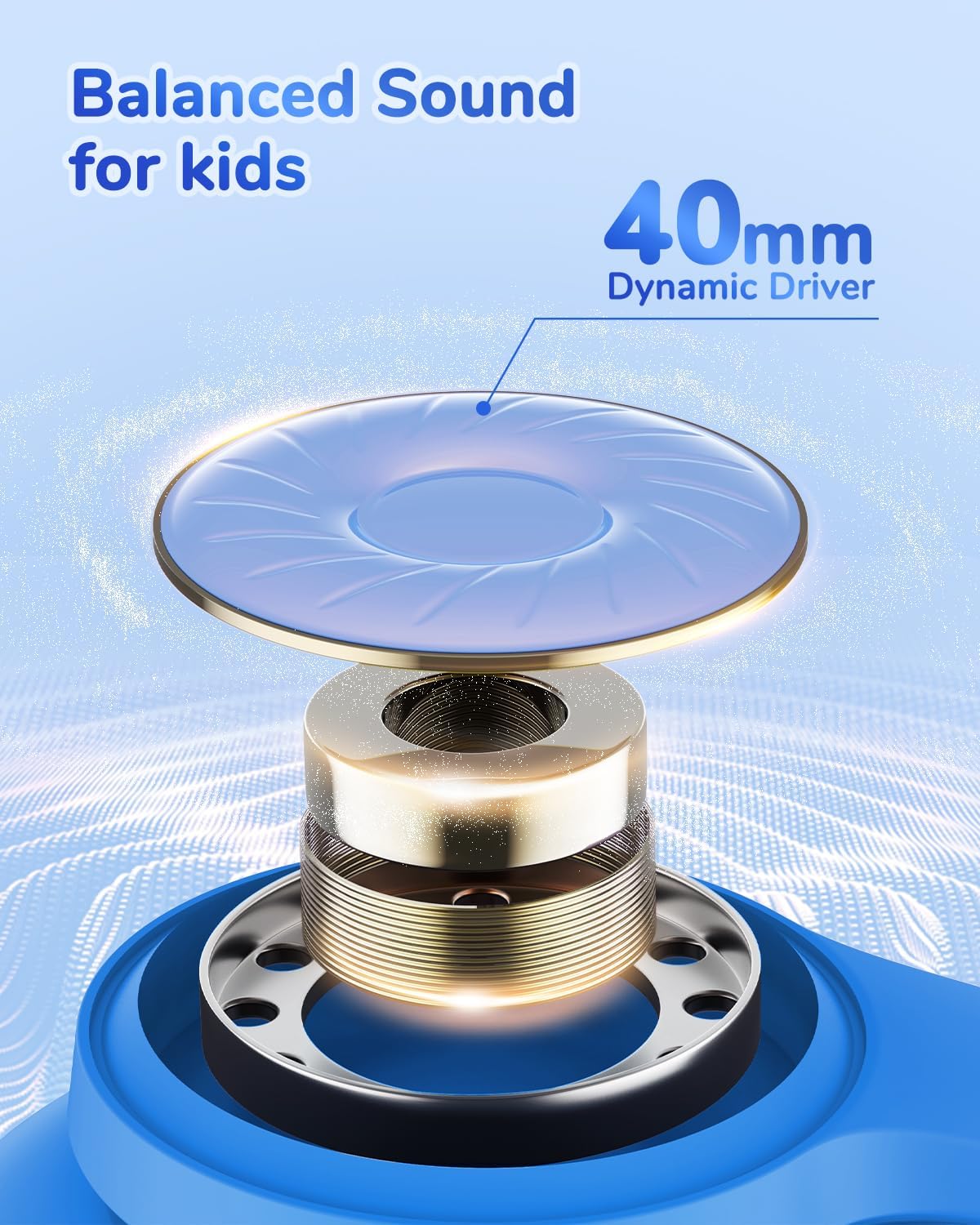 Two children stretching a pair of iClever BTH26 headphones, demonstrating their flexibility and durability with metrics like tensile force and drop test cycles.