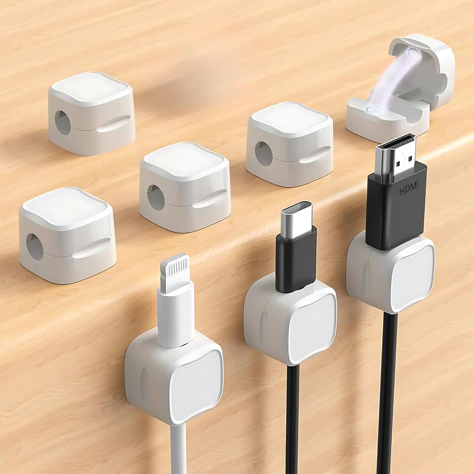 Organizador de Fios e Cabos com Imã Organizador de Mesa Organizador Escritorio Organizador Fios Mesa Gamer Organizador de Cabos e Fios Mesa Organizador Cabos Com Praticidade Kit Com 8 (Branco)