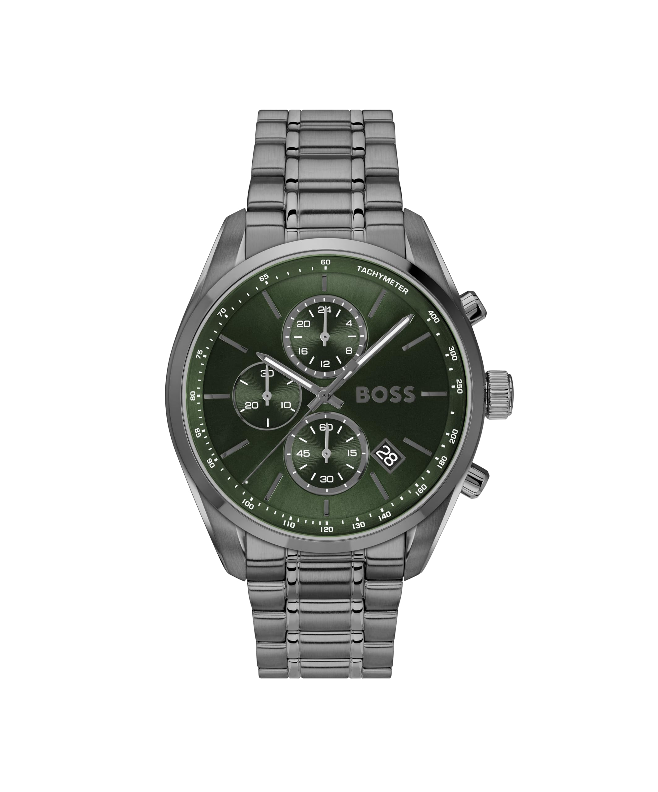BOSS Chronographen-Quarzuhr mit Kalender für Herren Kollektion Grand Prix 44 mit Edelstahl- oder Lederarmband