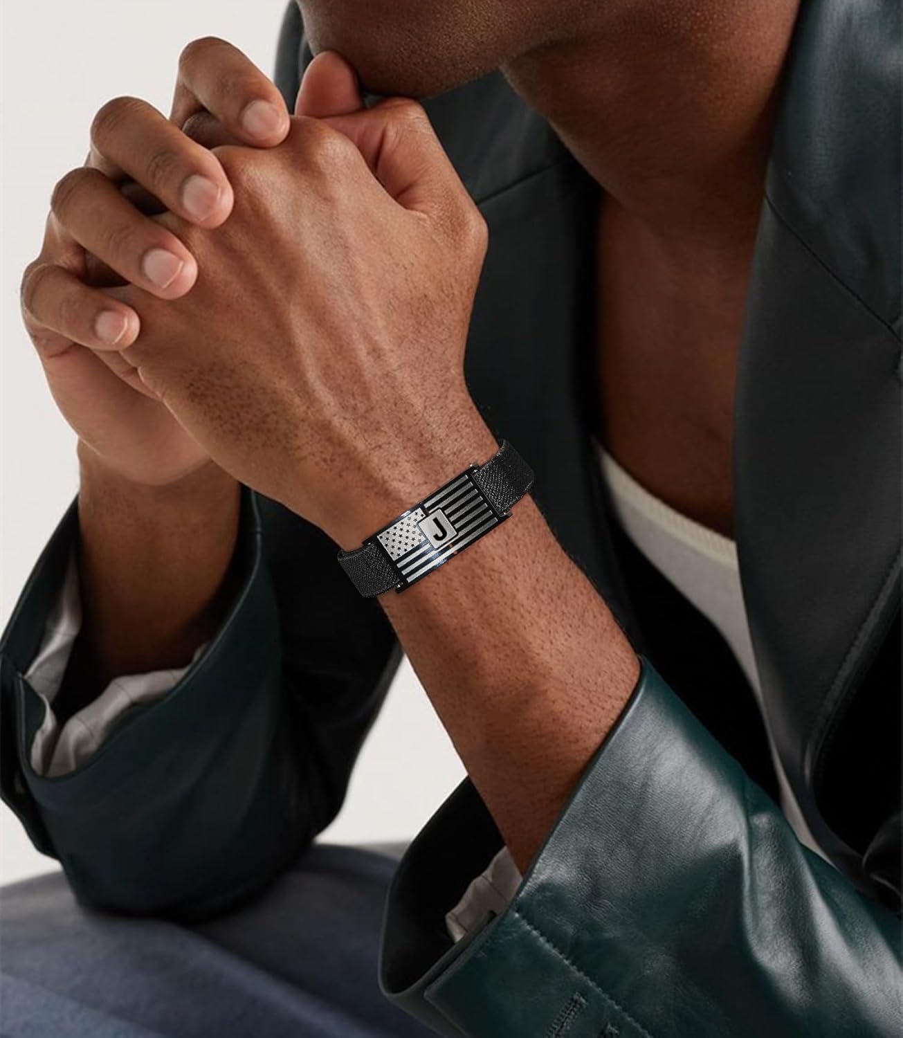 Initial Bracelet for Men Boys, American Flag Stainless Steel A-Z Letter Charm Bracelets Adjustable Patriotic Jewelry Father Graduation Valentine Gifts Trendy Stuff for Kids Teen Boys - Image 3