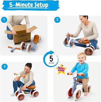 bicystar Baby Balance Bike with Adjustable Handlebars, Rear Wheel, Colorful Lighting, Best Gift for 12-36 Months