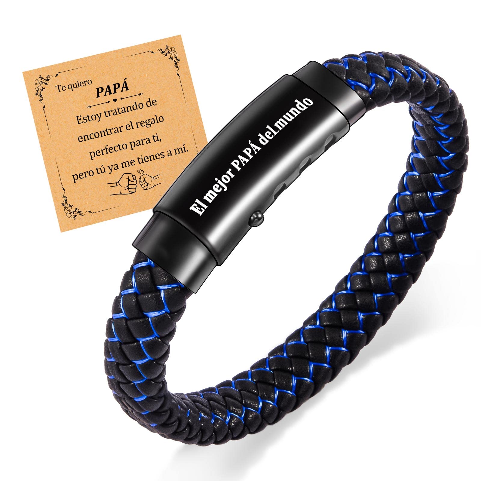 CheersLife Pulsera De Piel Para Papá Con Grabado El mejor PAPÁ del mundo, Para Papá Regalo,Pulsera Para Papá, Regalo del Día del Padre,Cumpleaños Regalos Navidad Para Papá