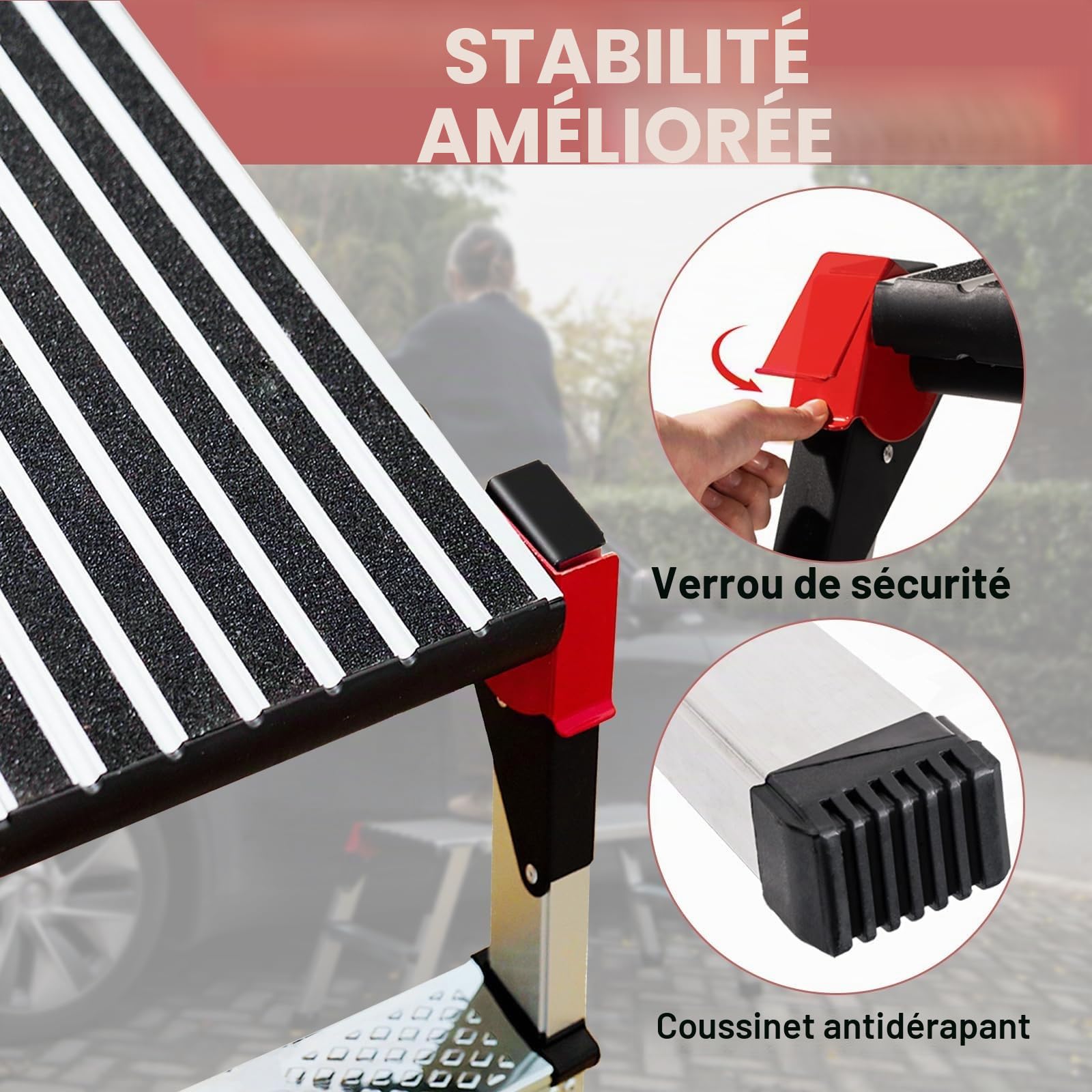 XinSunho Plateforme de Travail Aluminium, Plate-Forme de Travail avec Grande Surface Antidérapante, Verrous de Sécurité, Compact et Léger, Escabeau pour Maison, Bureau et Garage, Capacité 150KG
