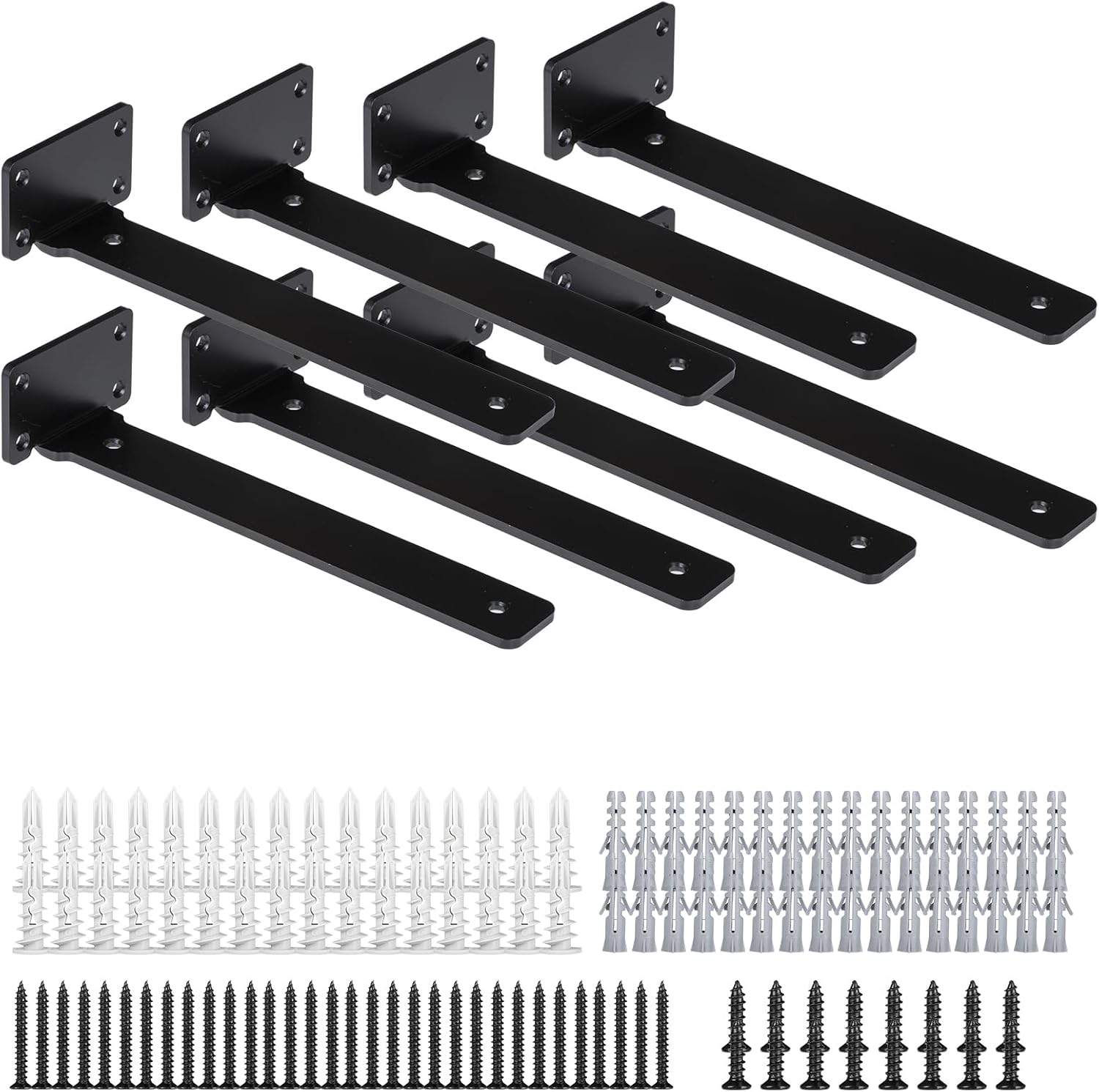 8 Pack Floating Shelf Bracket 10 Inch, Heavy Duty Carbon Steel Hidden L-Bracket Set, 10" Coated Finish Floating Shelves Brackets, Large Load Capacity Brackets for Shelves (8 Pack, 10 Inch)