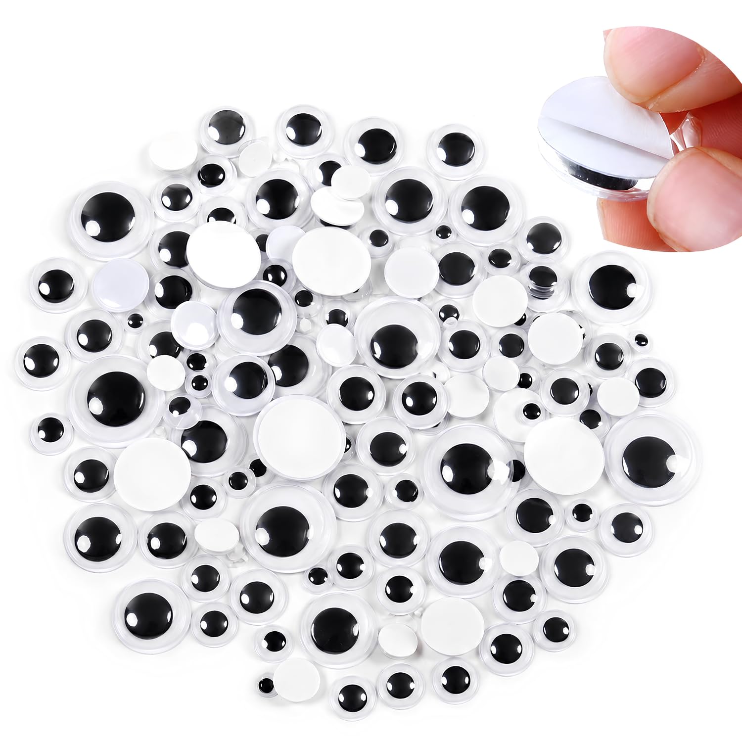 Vibhuti Crafts Self Adhesive Googly Eyes Assorted Sizes - Pack of 100 | Wiggle Eyes for Arts & Crafts, Dolls, and Soft Toys | Easy to Stick Plastic Button Eyes - 6mm, 7mm, 12mm, 16mm, 18mm-image-29
