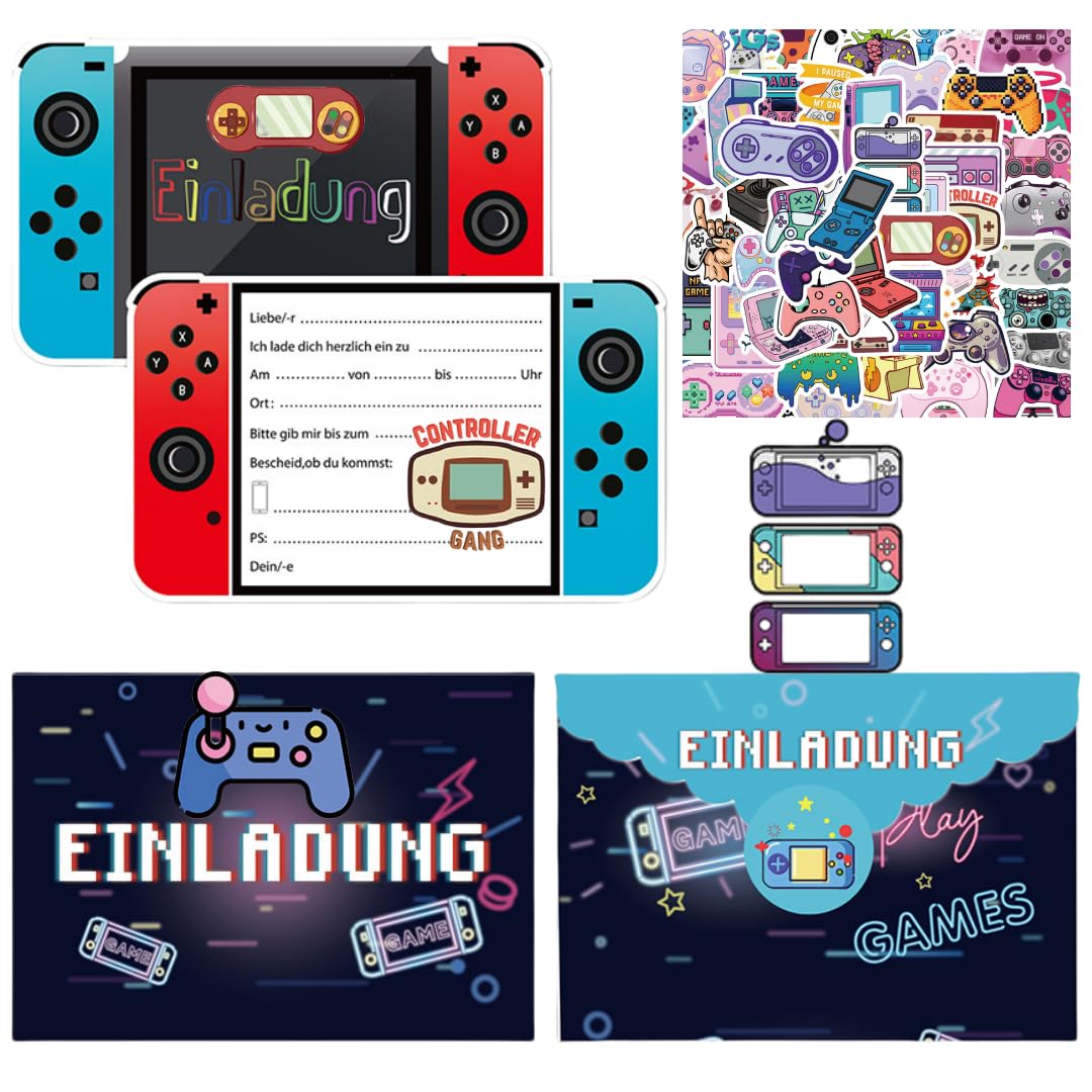 Video Game Birthday Party Invitations, 12 Video Game Invitation Cards, 12 Envelopes, 12 Envelopes Stickers, 60 Pixel Stickers, Game On Birthday Party Invitation, Favors for Boys Kids