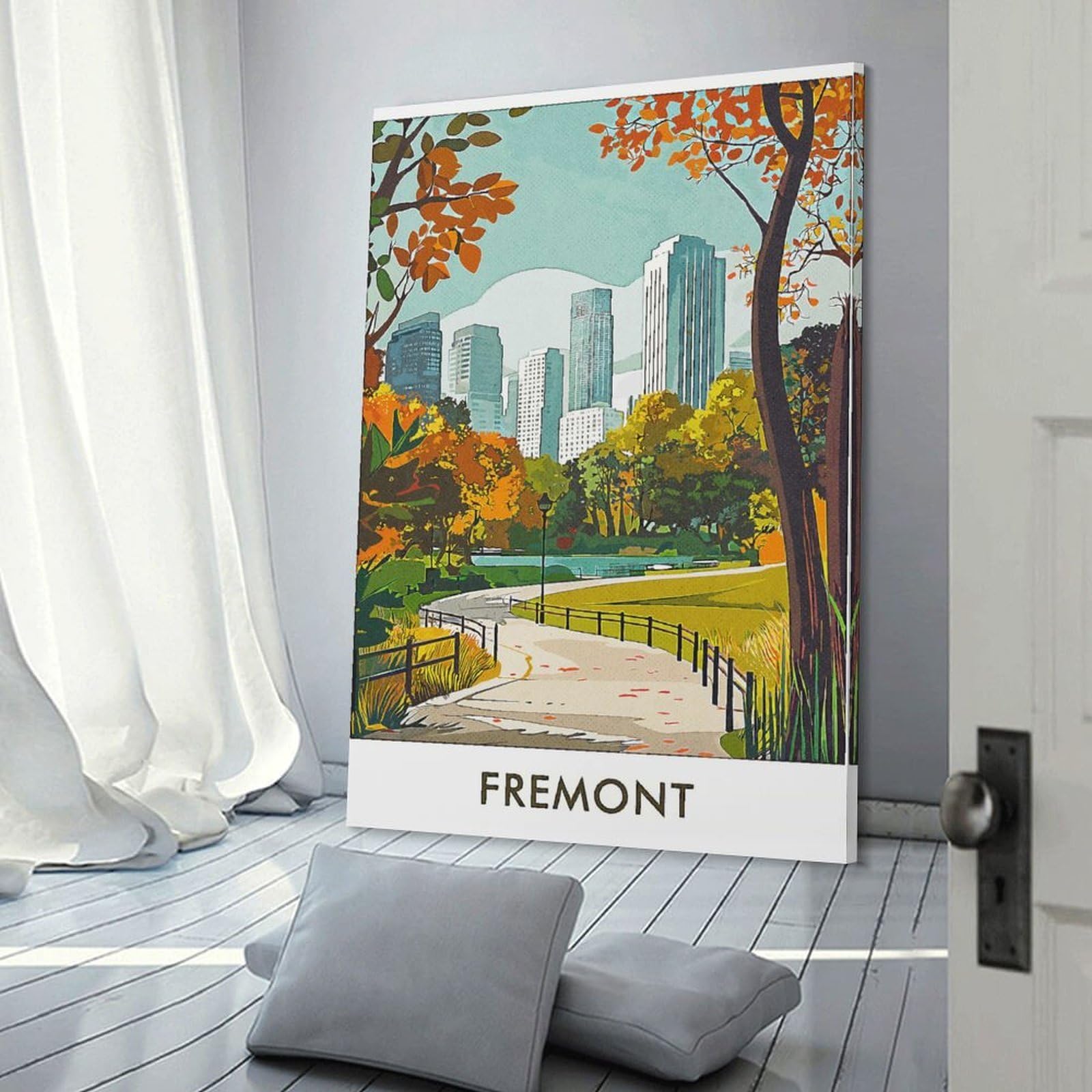 Junmoney Fremont City Park Canvas Art Print, 08x12inch(20x30cm), for Restful Interiors, Bedrooms Or Small Rooms, A Warm Accent for Relaxed Interiors