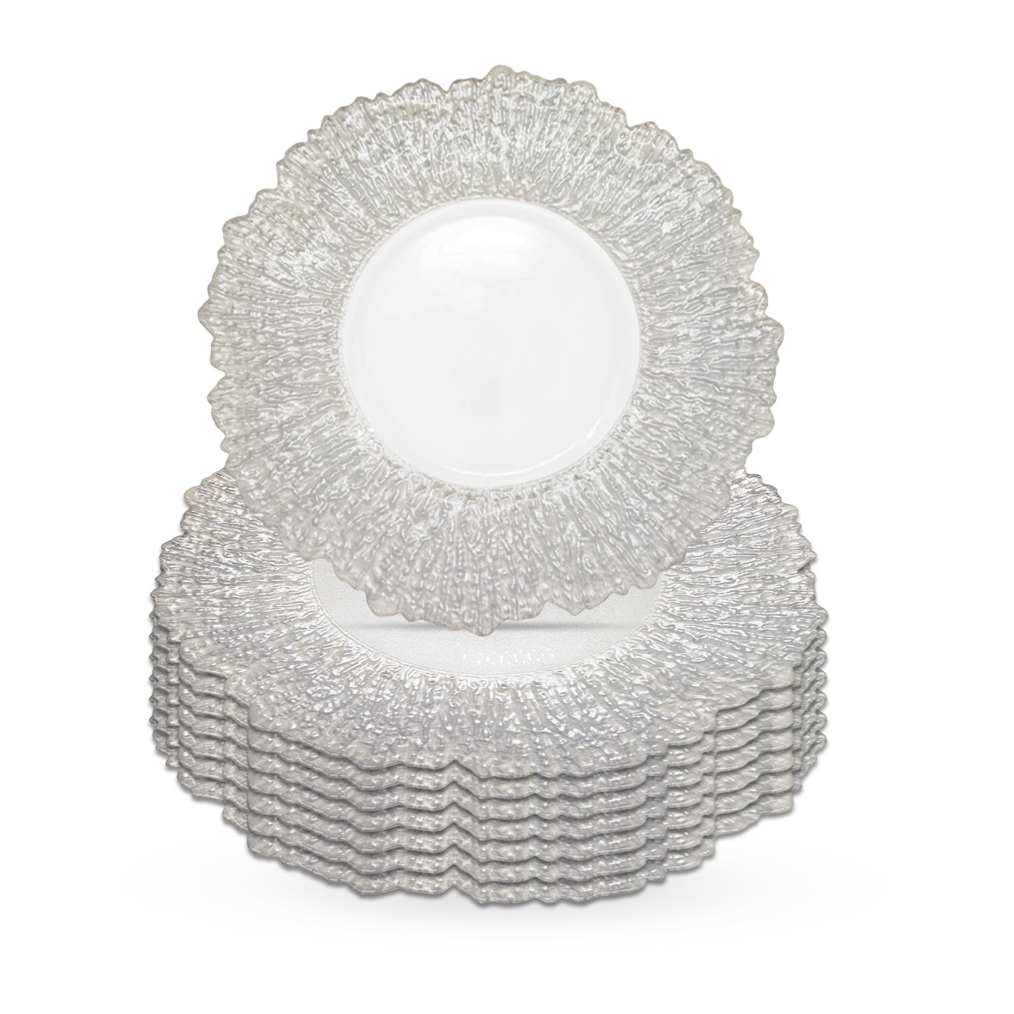 Trimming Shop Dekoracyjne talerze do ładowania na imprezy, srebrne talerze ze szkła do dekoracji stołu obiadowego, wesela, urodziny, imprezy, zastawa stołowa, imprezy gastronomiczne, 33 cm, 6 szt