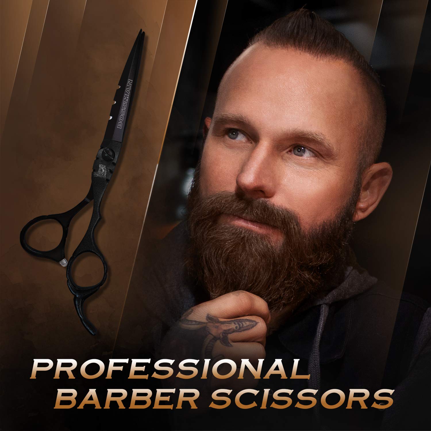 Bossman Hair and Beard Grooming Set - Metal Comb and Professional Scissors for Men's Haircut and Grooming image 3