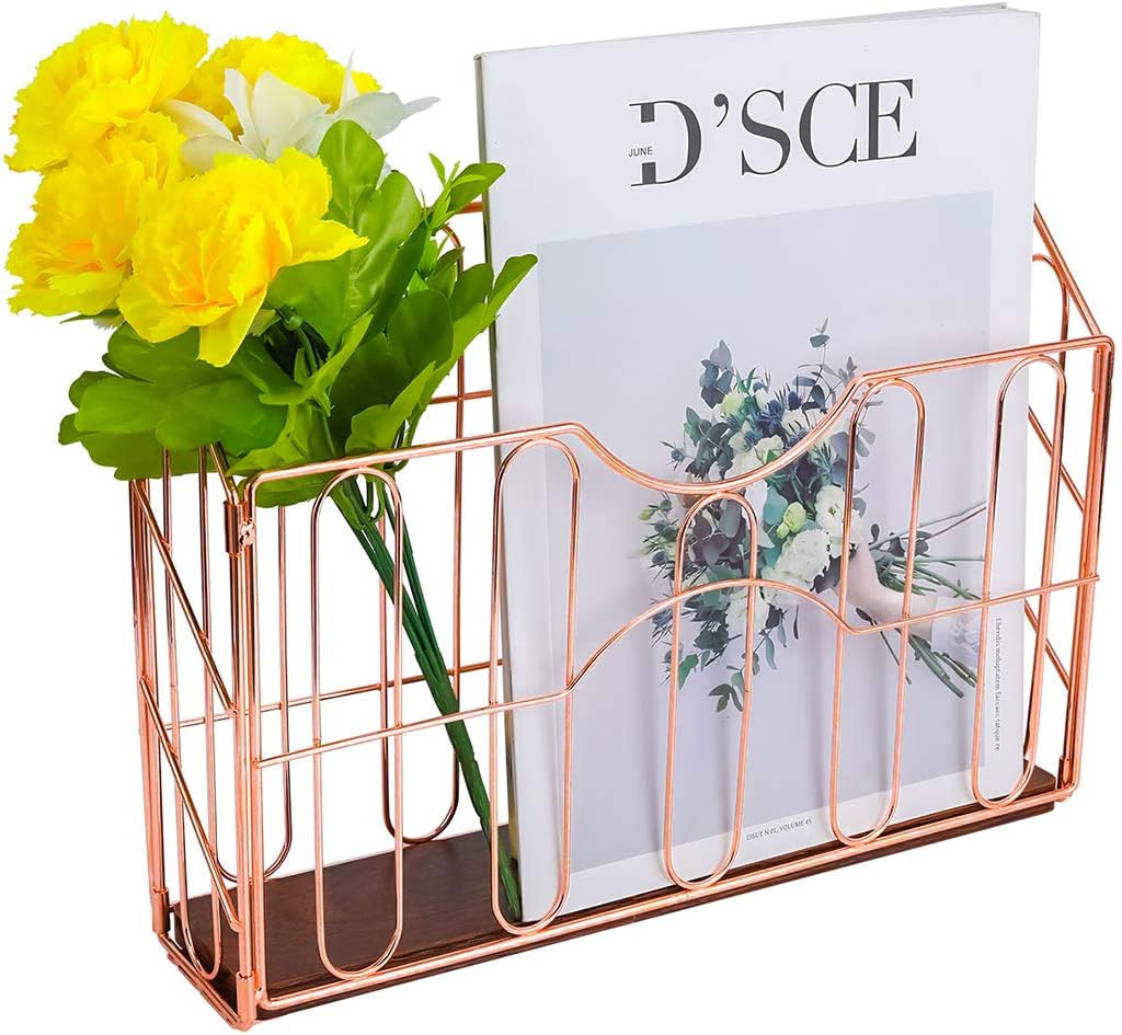 PAG 3 Pockets Wall File Holder Hanging Mail Organizer Wall Mounted Magazine Rack for Office and Home, Rose Gold : Office Products
