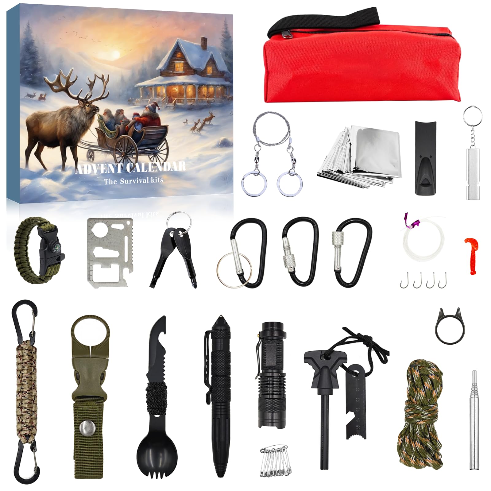 Kit De Supervivencia Calendario De Adviento Para Hombres – Cuenta Atrás Navideña De 24 Días Con Herramientas De Aventura Y Estuche Portátil